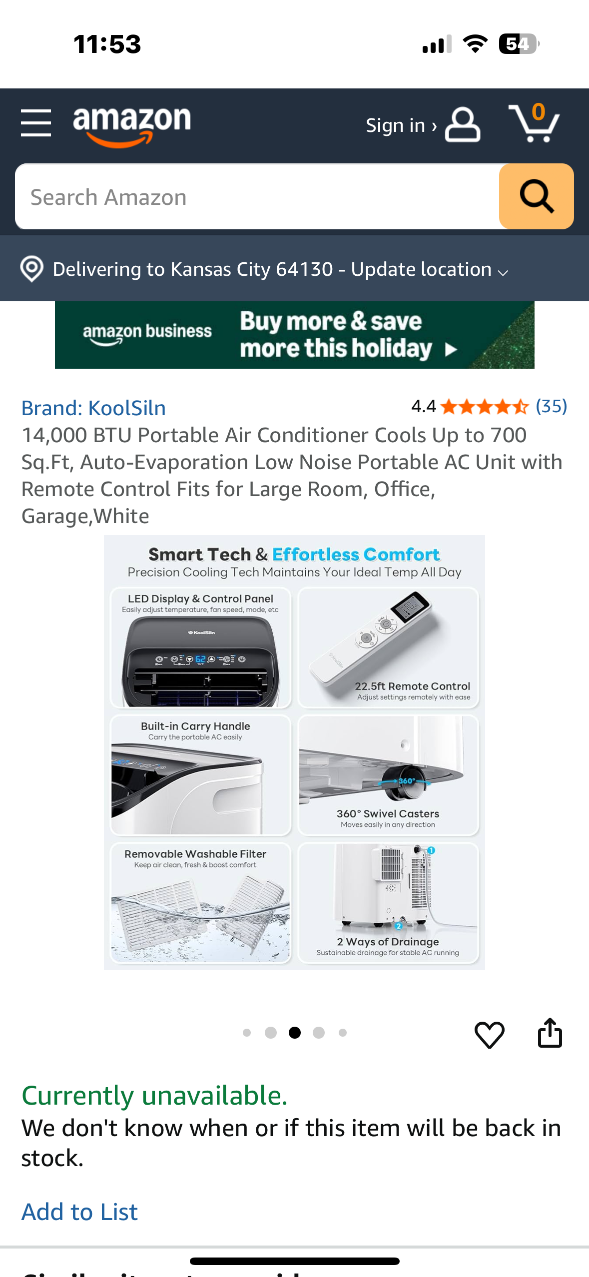 14,000 BTU Portable Air Conditioner, Cools Up to 700 Sq.Ft, Auto-Evaporation, Low Noise Portable AC Unit with Remote Control, for Home, Office, Garage, White (R705)