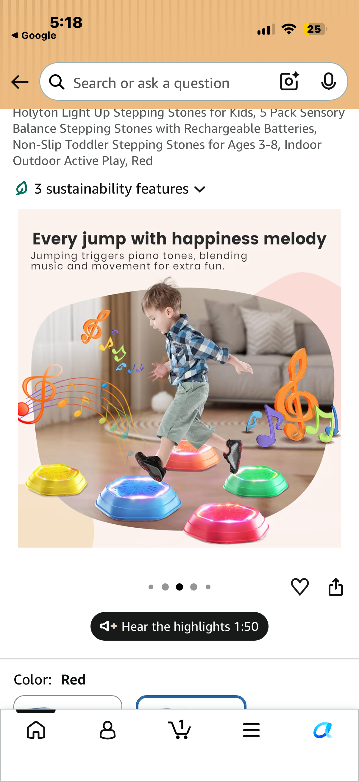 Holyton Light Up Stepping Stones for Kids, 5 Pack Sensory Balance Stepping Stones with Rechargeable Batteries, Non-Slip Toddler Stepping Stones for Ages 3-8, Indoor Outdoor Active Play, Red