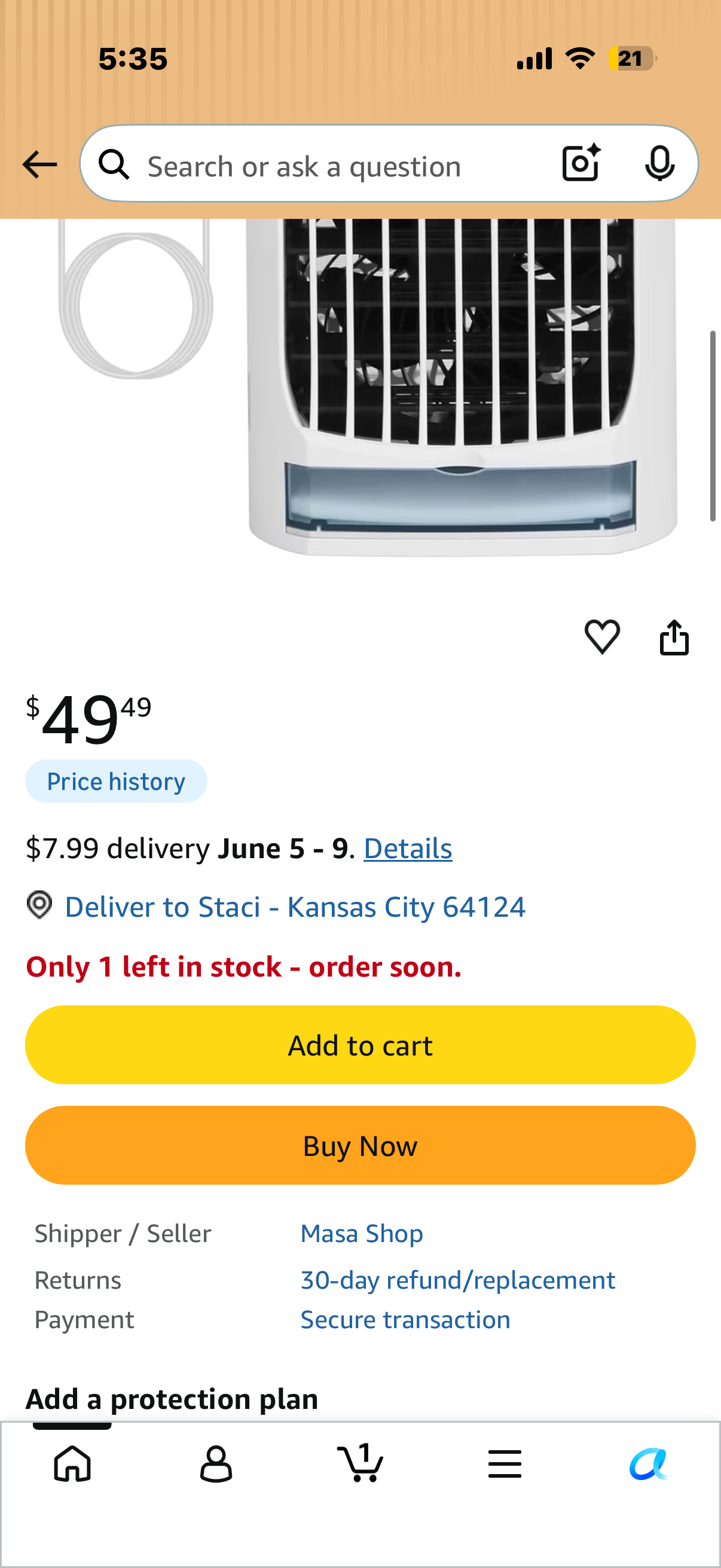Portable Air Conditioner Fan Evaporative Humidifier 3 Speed Spray Personal Cold Mist Air Cooler Desk Table Fan Water Tank Night Light Adjustable Angel Room Home Office