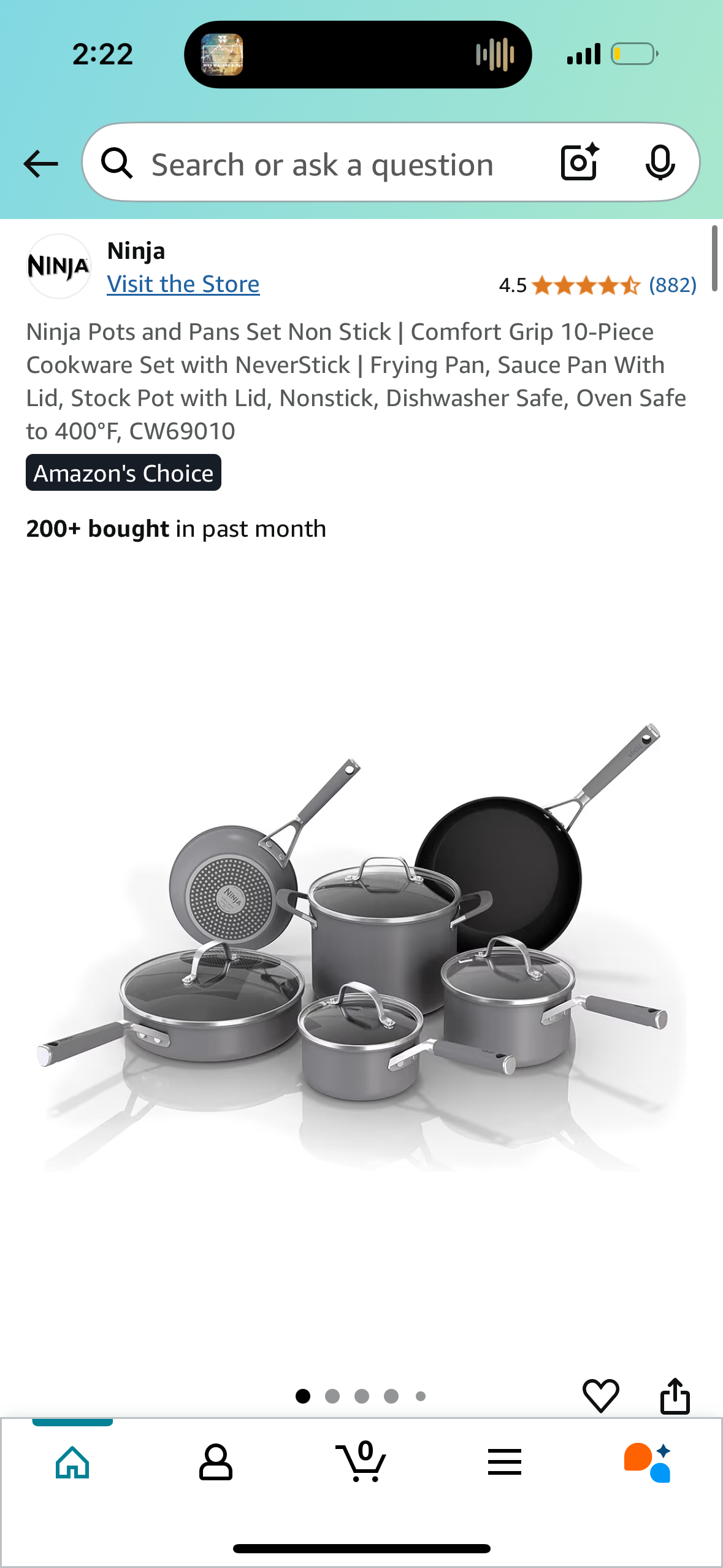Ninja Pots and Pans Set Non Stick | Comfort Grip 10-Piece Cookware Set with NeverStick | Frying Pan, Sauce Pan With Lid, Stock Pot with Lid, Nonstick, Dishwasher Safe, Oven Safe to 400°F, CW69010