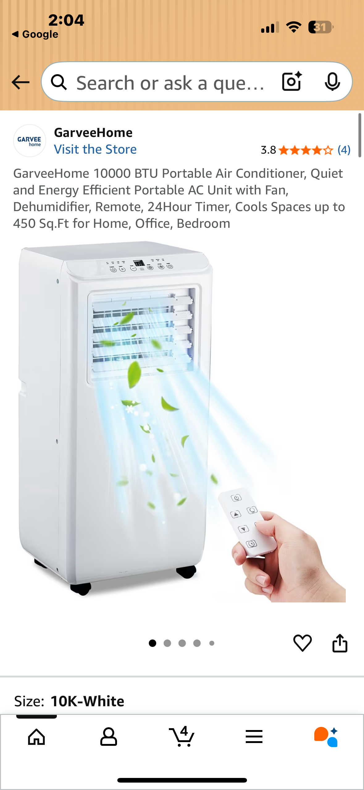 GarveeHome 10000 BTU Portable Air Conditioner, Quiet and Energy Efficient Portable AC Unit with Fan, Dehumidifier, Remote, 24Hour Timer, Cools Spaces up to 450 Sq.Ft for Home, Office, Bedroom (R706)