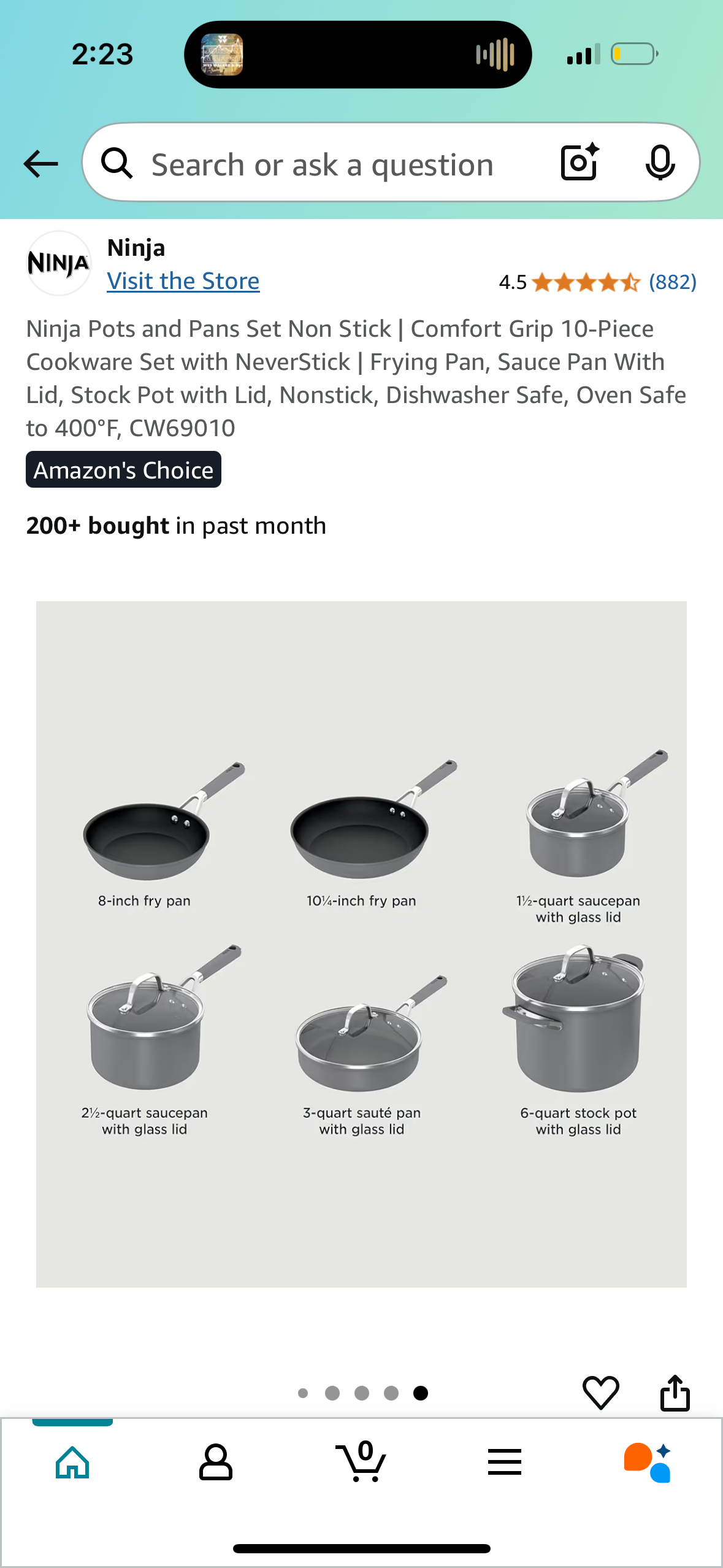 Ninja Pots and Pans Set Non Stick | Comfort Grip 10-Piece Cookware Set with NeverStick | Frying Pan, Sauce Pan With Lid, Stock Pot with Lid, Nonstick, Dishwasher Safe, Oven Safe to 400°F, CW69010