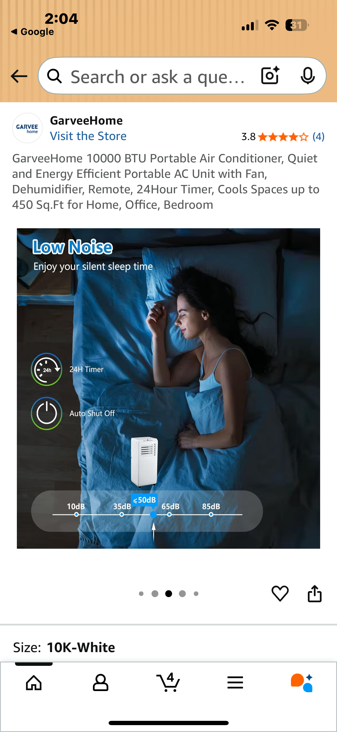 GarveeHome 10000 BTU Portable Air Conditioner, Quiet and Energy Efficient Portable AC Unit with Fan, Dehumidifier, Remote, 24Hour Timer, Cools Spaces up to 450 Sq.Ft for Home, Office, Bedroom (R706)