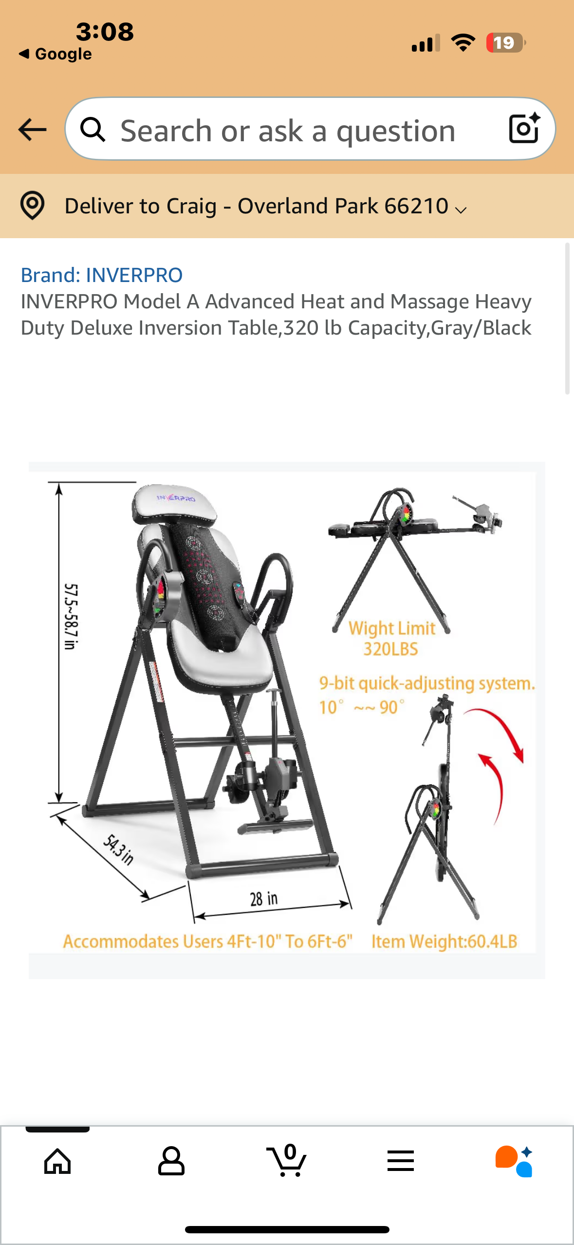 INVERPRO Model A Advanced Heat and Massage Heavy Duty Deluxe Inversion Table, 320 lb Capacity, Gray/Black (W522)