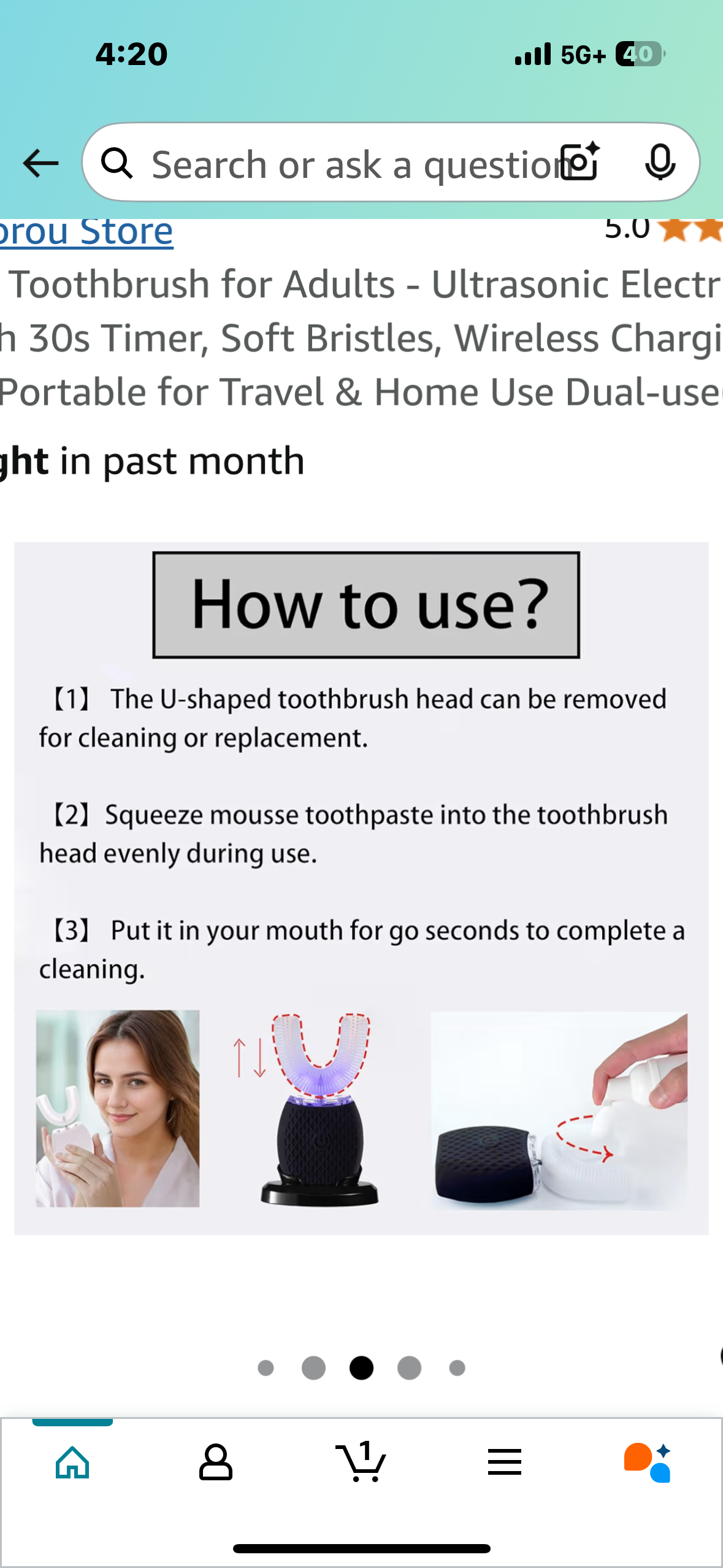 Automatic Toothbrush for Adults - Ultrasonic Electric Toothbrush 30s Timer, Soft Bristles, Wireless Charging Washable Portable for Travel & Home Use Dual-use(White, M)