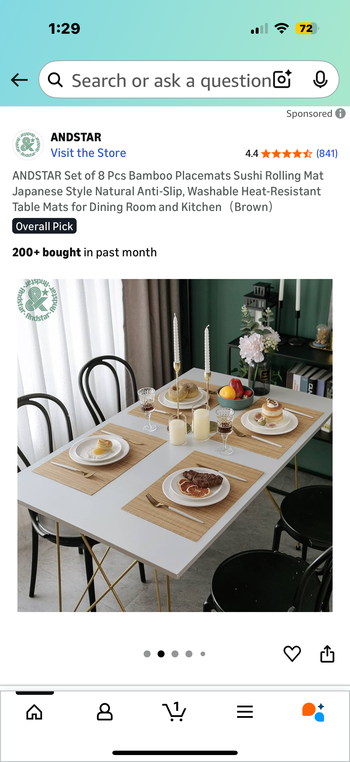 Set of 8 Pcs Bamboo Placemats Natural Anti-Slip, Washable Heat-Resistant Table Mats for Dining Room and Kitche