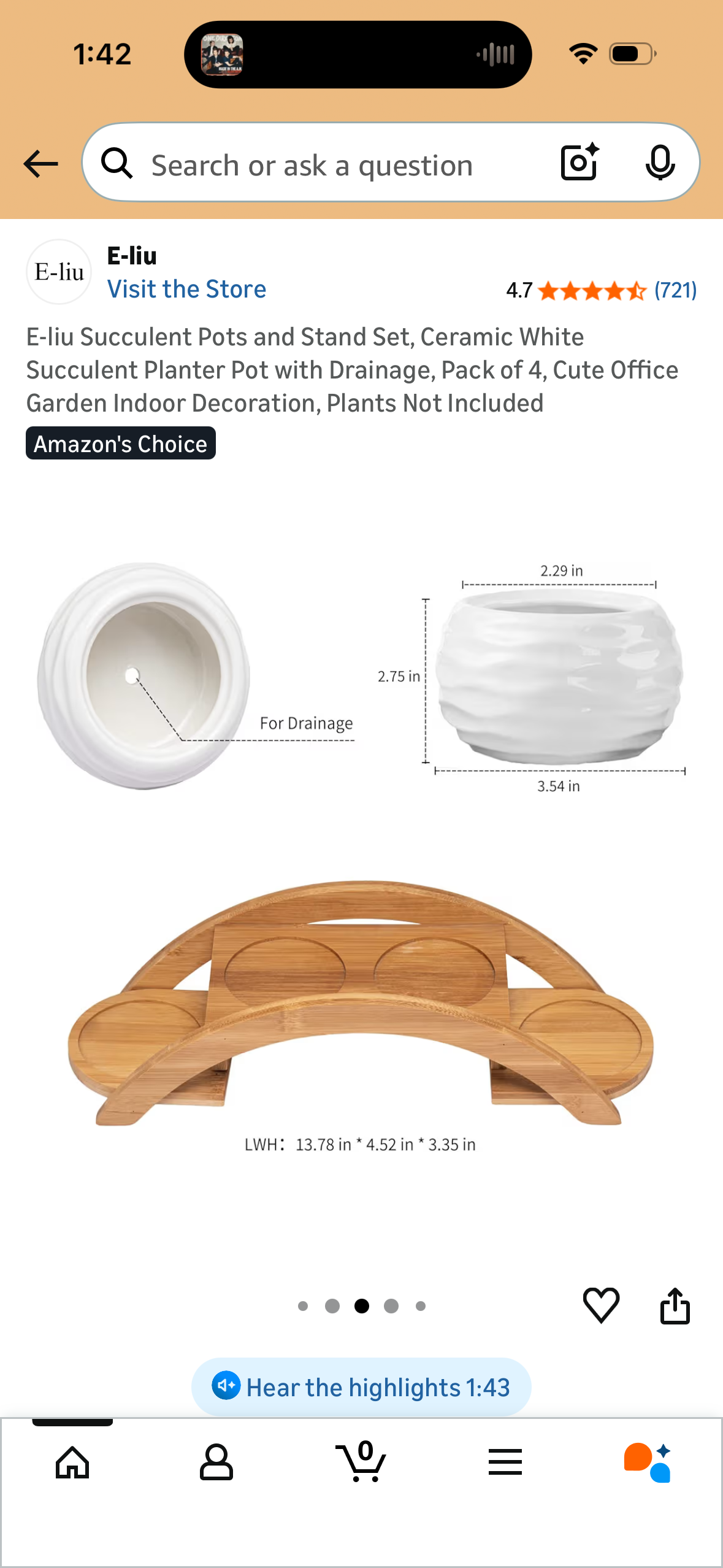 E-liu Succulent Pots and Stand Set, Ceramic White Succulent Planter Pot with Drainage, Pack of 4, Cute Office Garden Indoor Decoration, Plants Not Included