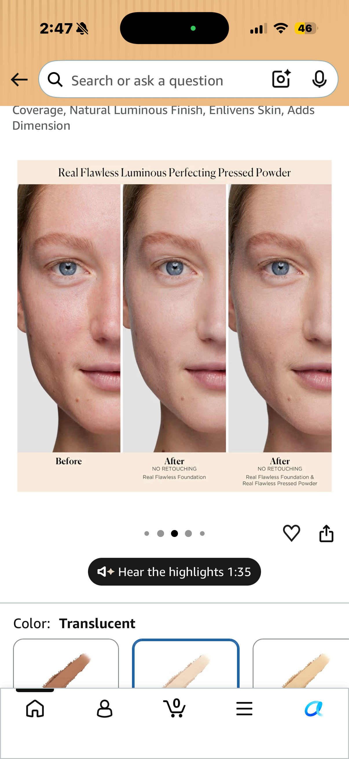 Laura Mercier Real Flawless Luminous Perfecting Talc-Free Pressed Finishing Powder, Creamy Formula, Light Coverage, Natural Luminous Finish, Enlivens Skin, Adds Dimension