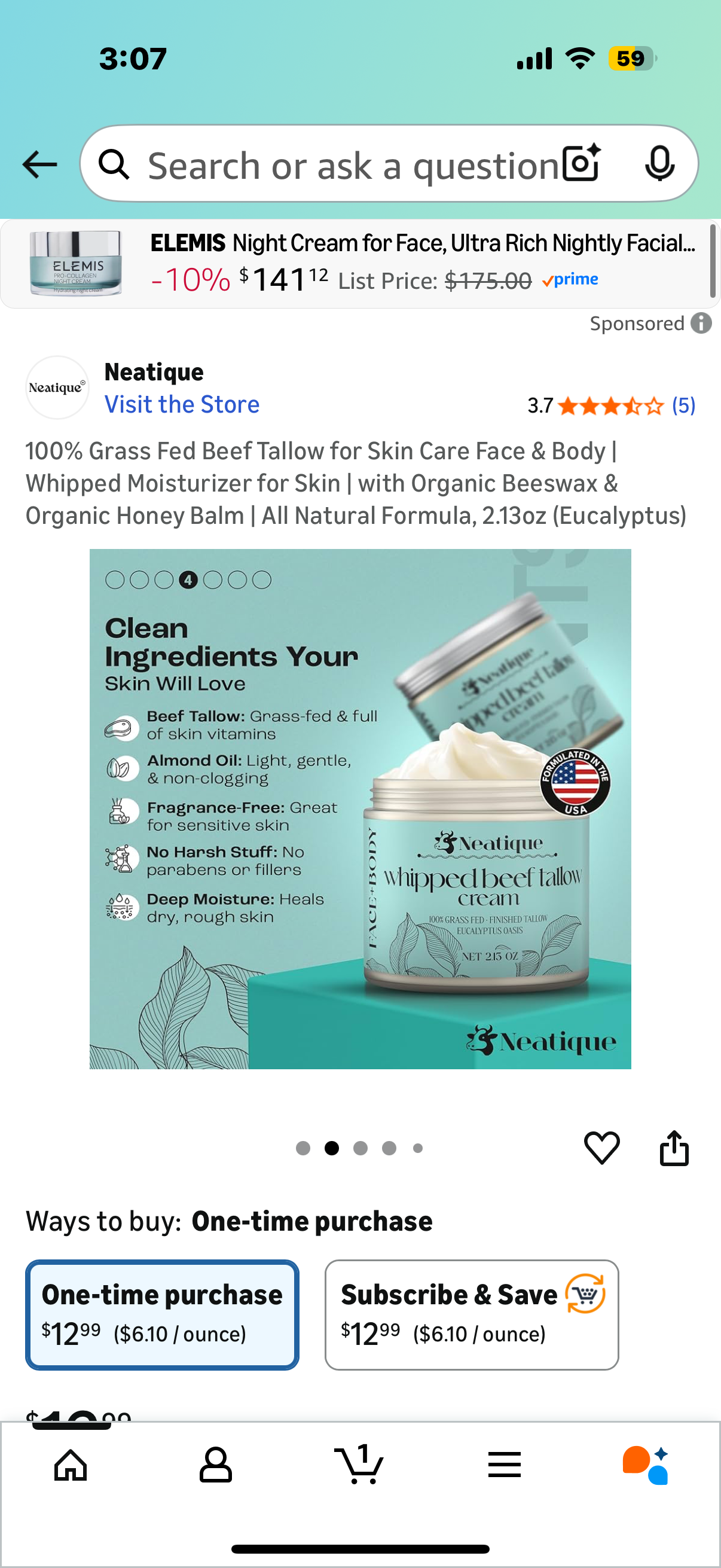 100% Grass Fed Beef Tallow for Skin Care Face & Body | Whipped Moisturizer for Skin | with Organic Beeswax & Organic Honey Balm | All Natural Formula, 2.13oz (Eucalyptus