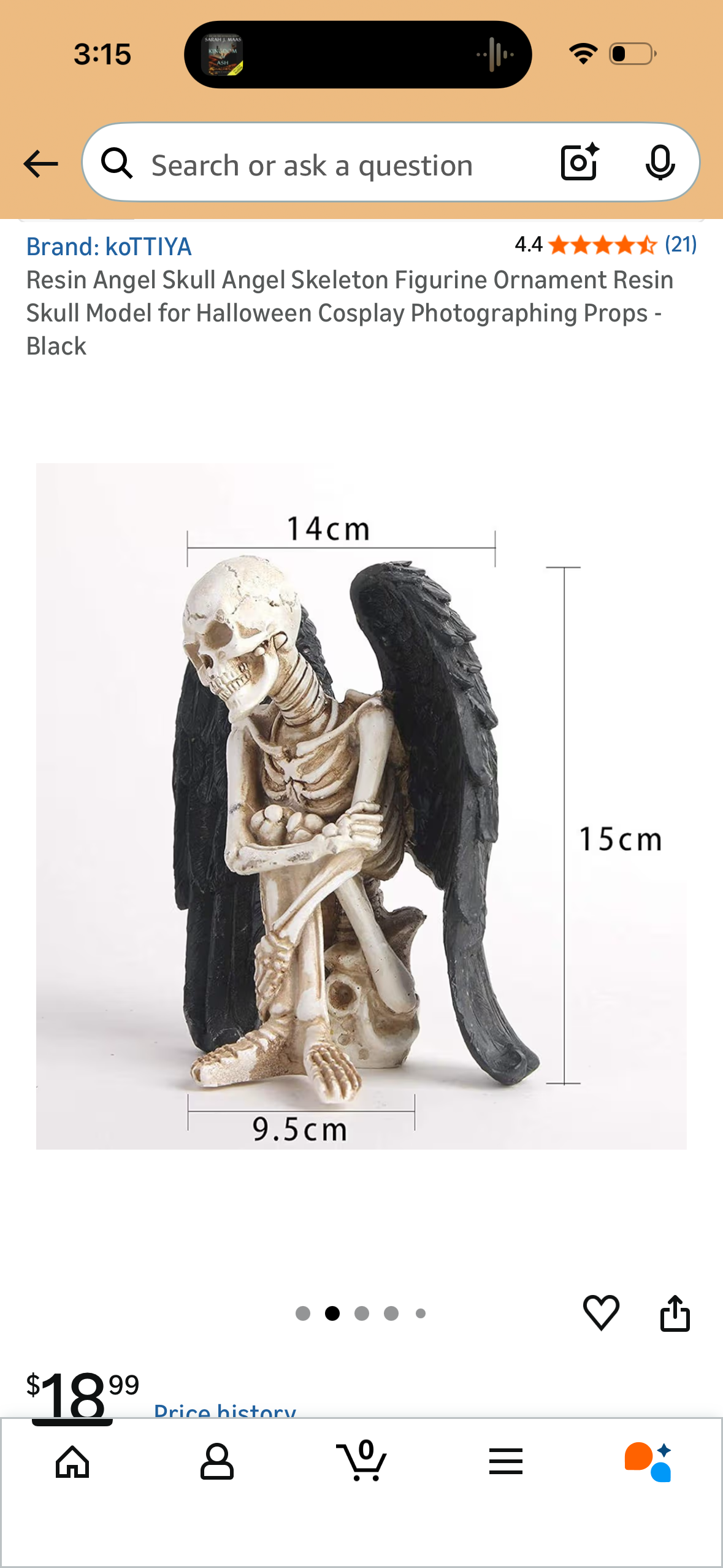 Resin Angel Skull Angel Skeleton Figurine Ornament Resin Skull Model for Halloween Cosplay Photographing Props - Black