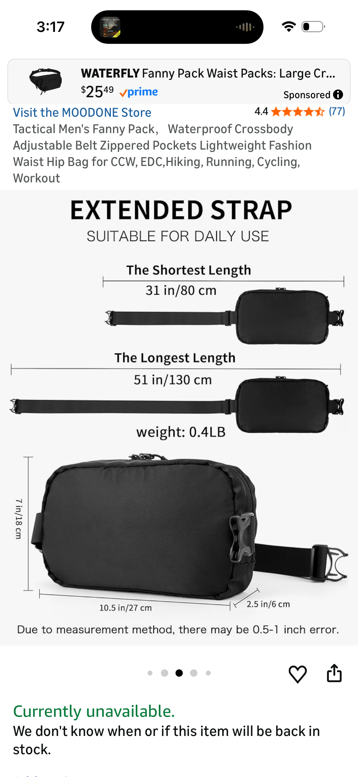 Tactical Men's Fanny Pack,Waterproof Crossbody Adjustable Belt Zippered Pockets Lightweight Fashion Waist Hip Bag for CCW, EDC,Hiking, Running, Cycling, Workout
