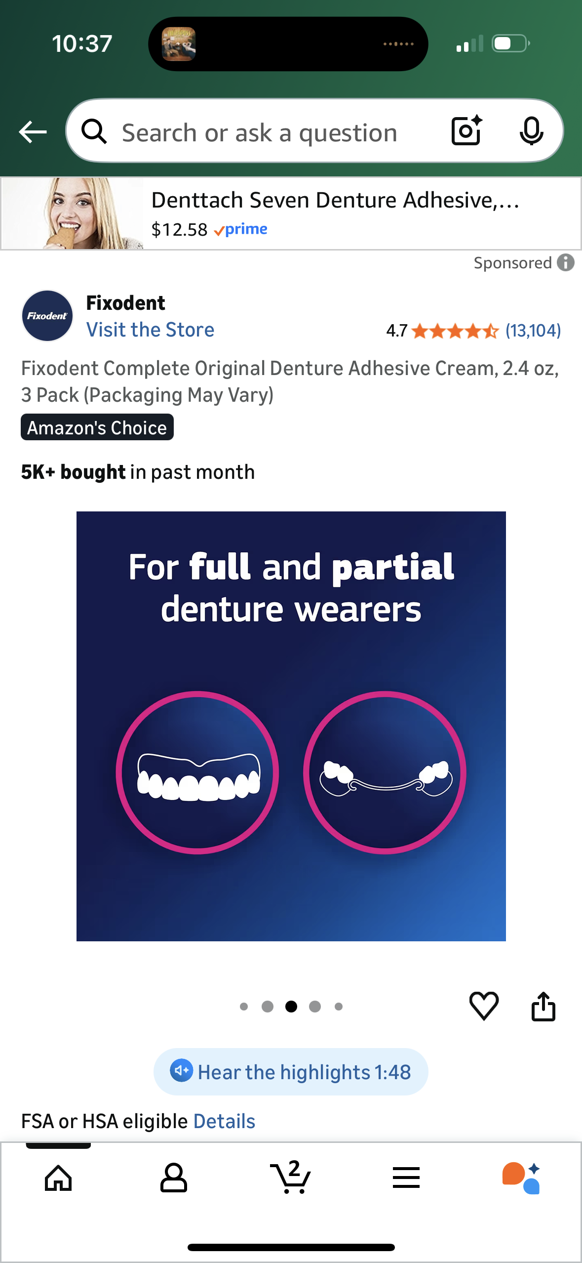 Fixodent Complete Original Denture Adhesive Cream, 2.4 oz, 3 Pack (Packaging May Vary)