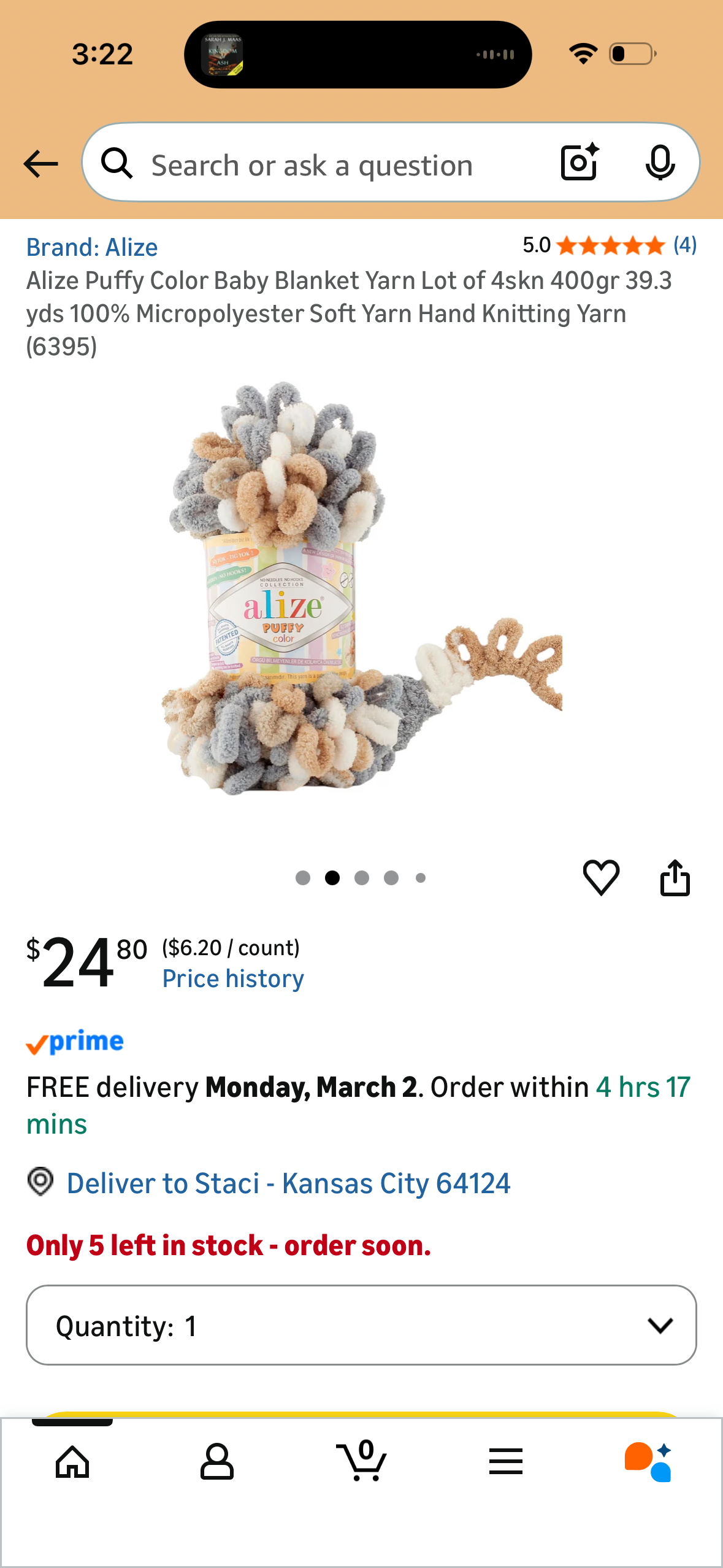 Alize Puffy Color Baby Blanket Yarn Lot of 4skn 400gr 39.3 yds 100% Micropolyester Soft Yarn Hand Knitting Yarn (6395)