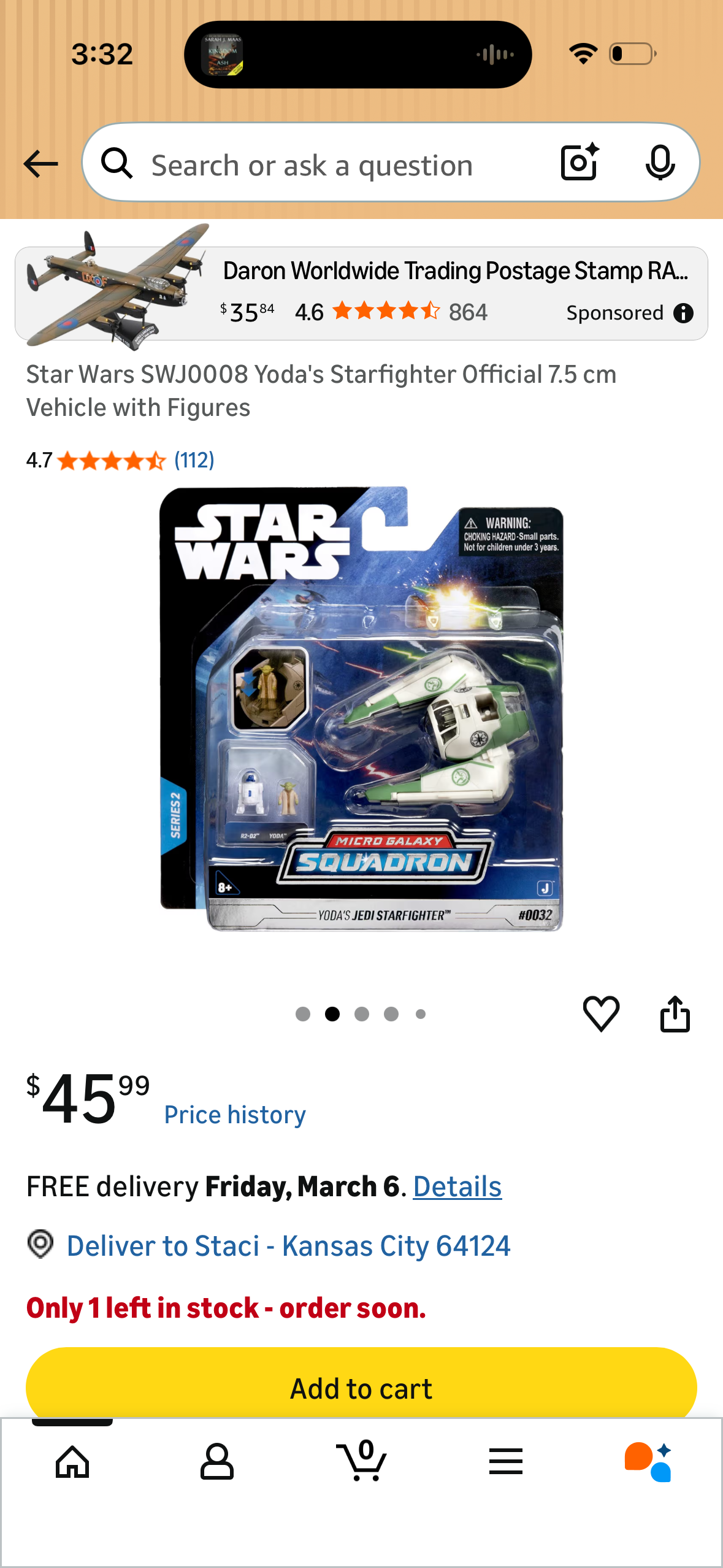 Star Wars SWJ0008 Yoda's Starfighter Official 7.5 cm Vehicle with Figures