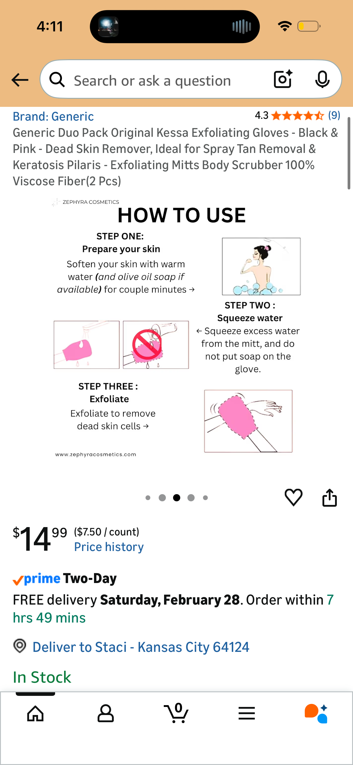 Generic Duo Pack Original Kessa Exfoliating Gloves - Black & Pink - Dead Skin Remover, Ideal for Spray Tan Removal & Keratosis Pilaris - Exfoliating Mitts Body Scrubber 100% Viscose Fiber(2 Pcs)