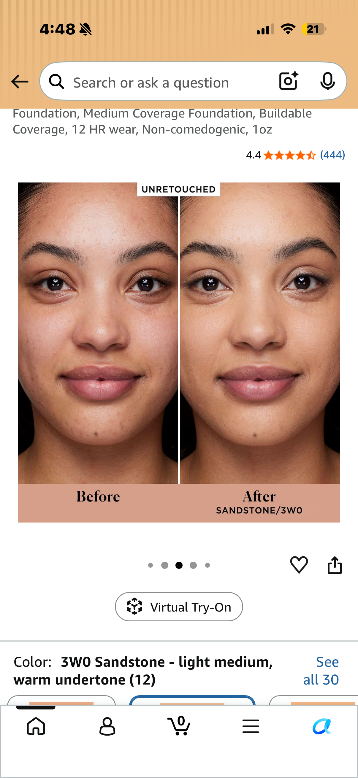 Real Flawless Weightless Perfecting Waterproof Foundation, Medium Coverage Foundation, Buildable Coverage, 12 HR wear, Non-comedogenic, 1oz SANDSTONE