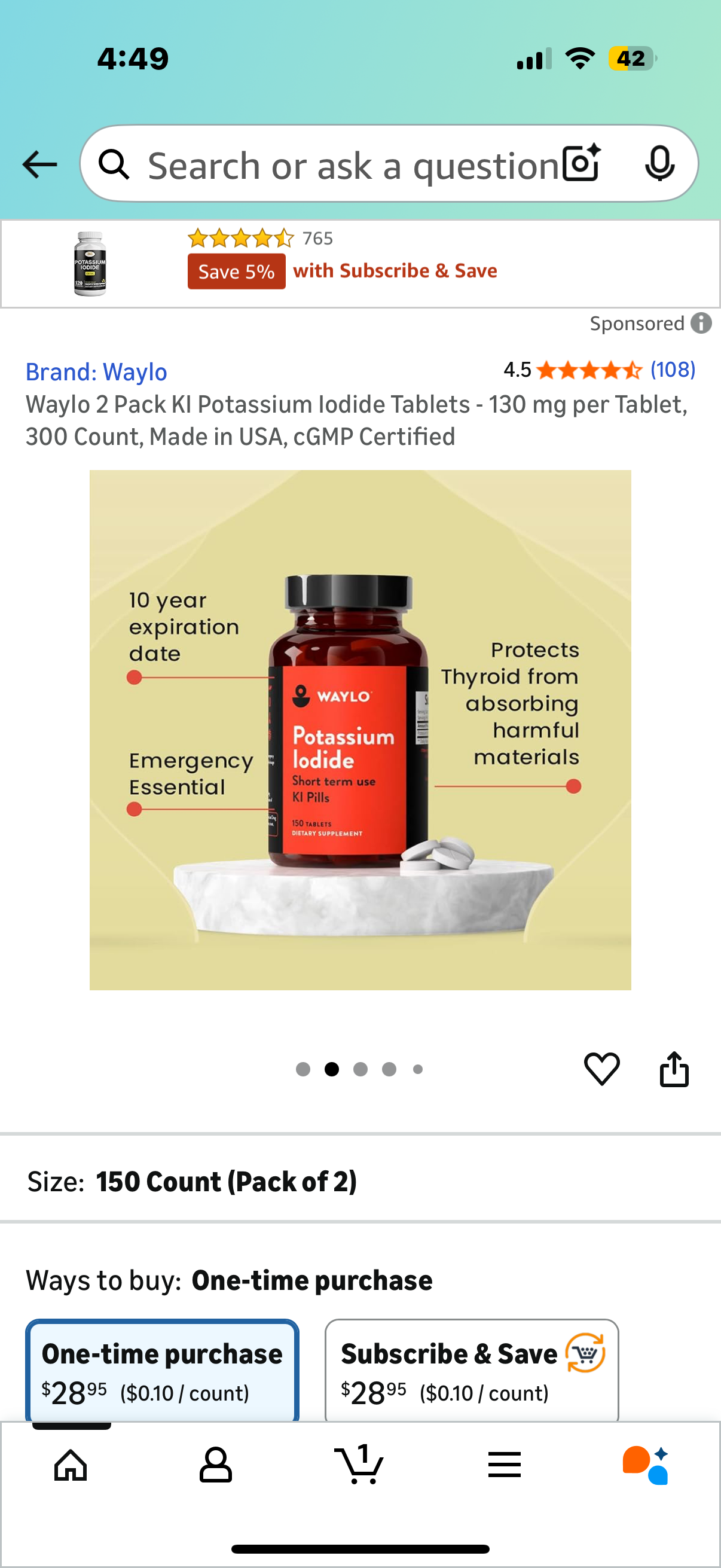 2 Pack mWaylo 2 Pack KI Potassium Iodide Tablets - 130 mg per Tablet, 300 Count, Made in USA, cGMP Certified