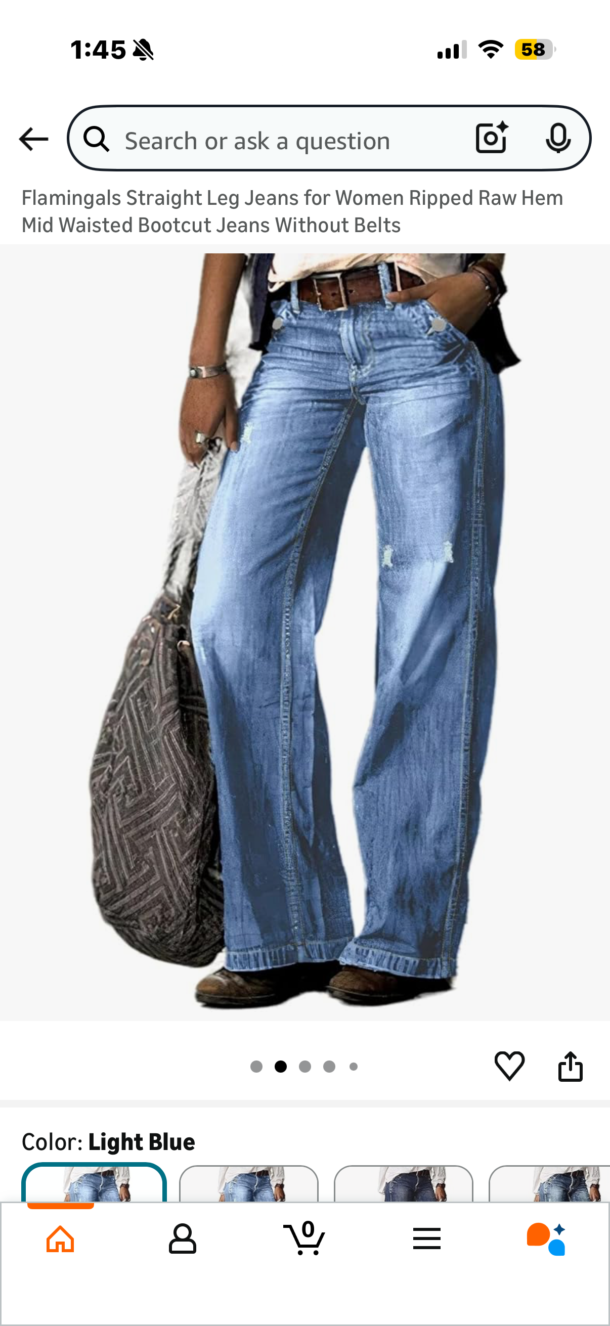 Flamingals Straight Leg Jeans for Women Ripped Raw Hem Mid Waisted Bootcut Jeans Without Belts (Size Small) o Mo