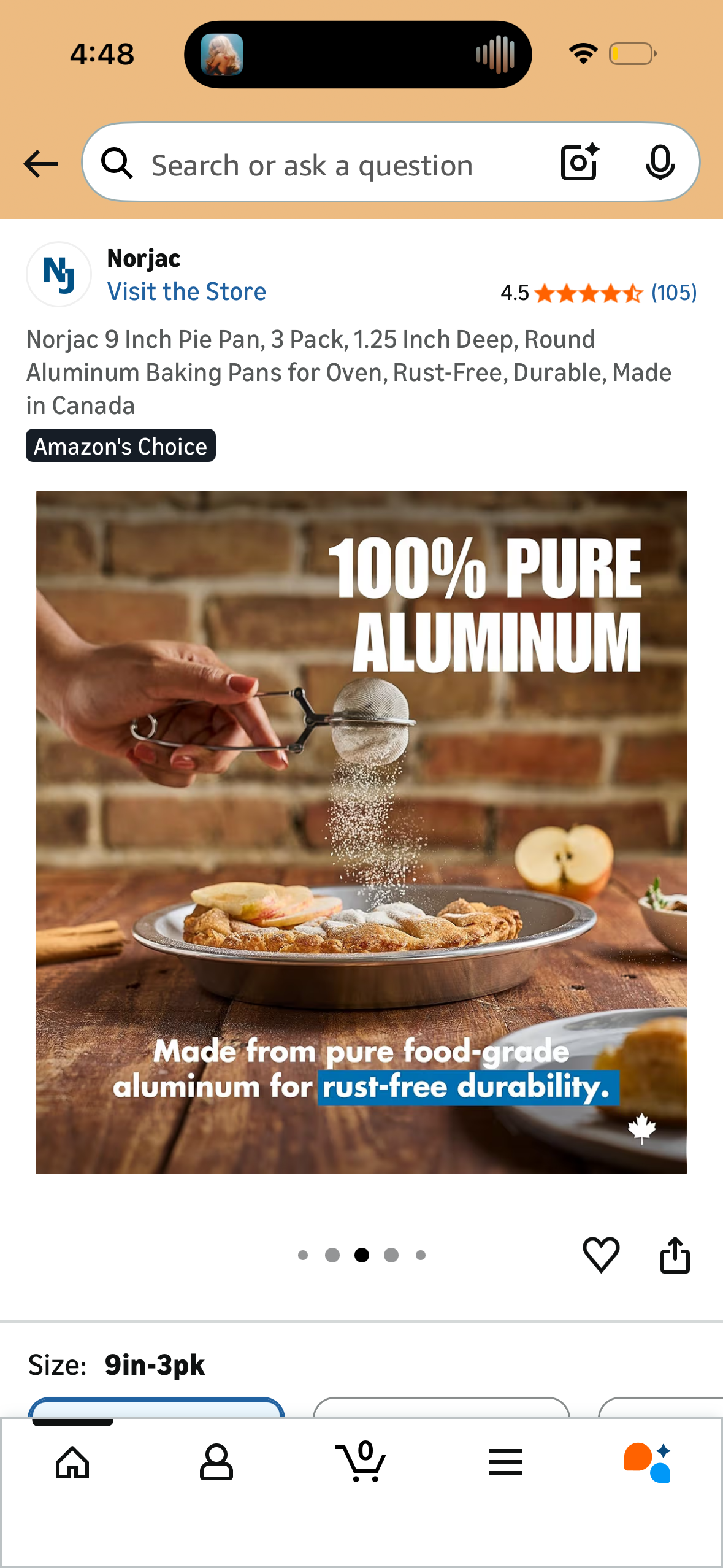 Norjac 9 Inch Pie Pan, 3 Pack, 1.25 Inch Deep, Round Aluminum Baking Pans for Oven, Rust-Free, Durable, Made in Canada