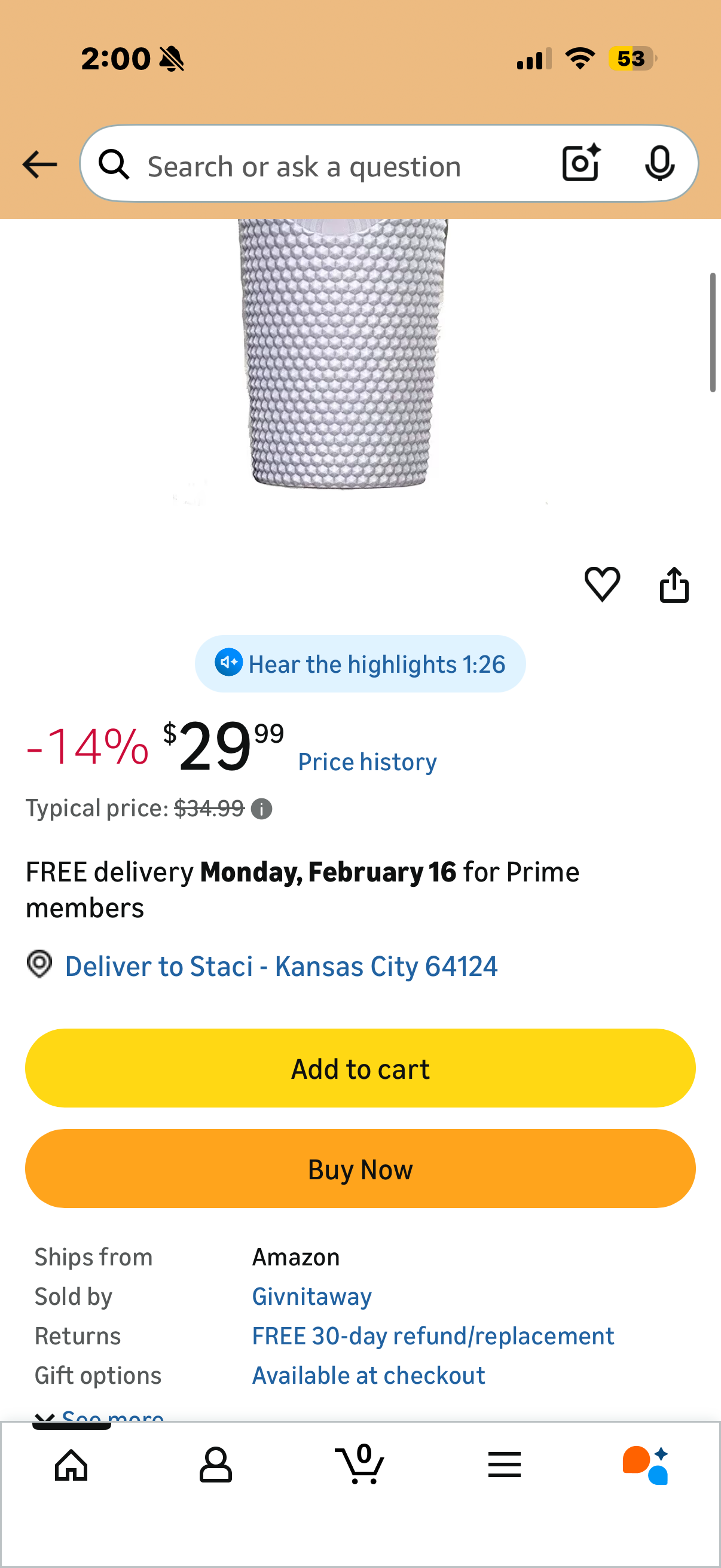 Starbucks Valentine's Day 2021 Lilac Purple Matte Studded Diamond Grid Tumbler, 24 Oz