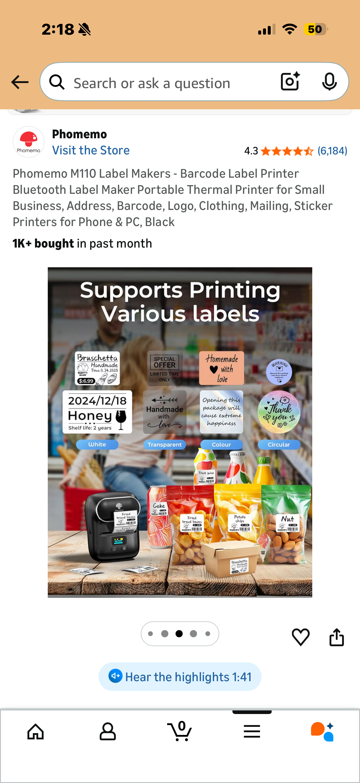 Phomemo M110 Label Makers - Barcode Label Printer Bluetooth Label Maker Portable Thermal Printer for Small Business, Address, Barcode, Logo, Clothing, Mailing, Sticker Printers for Phone & PC, Black