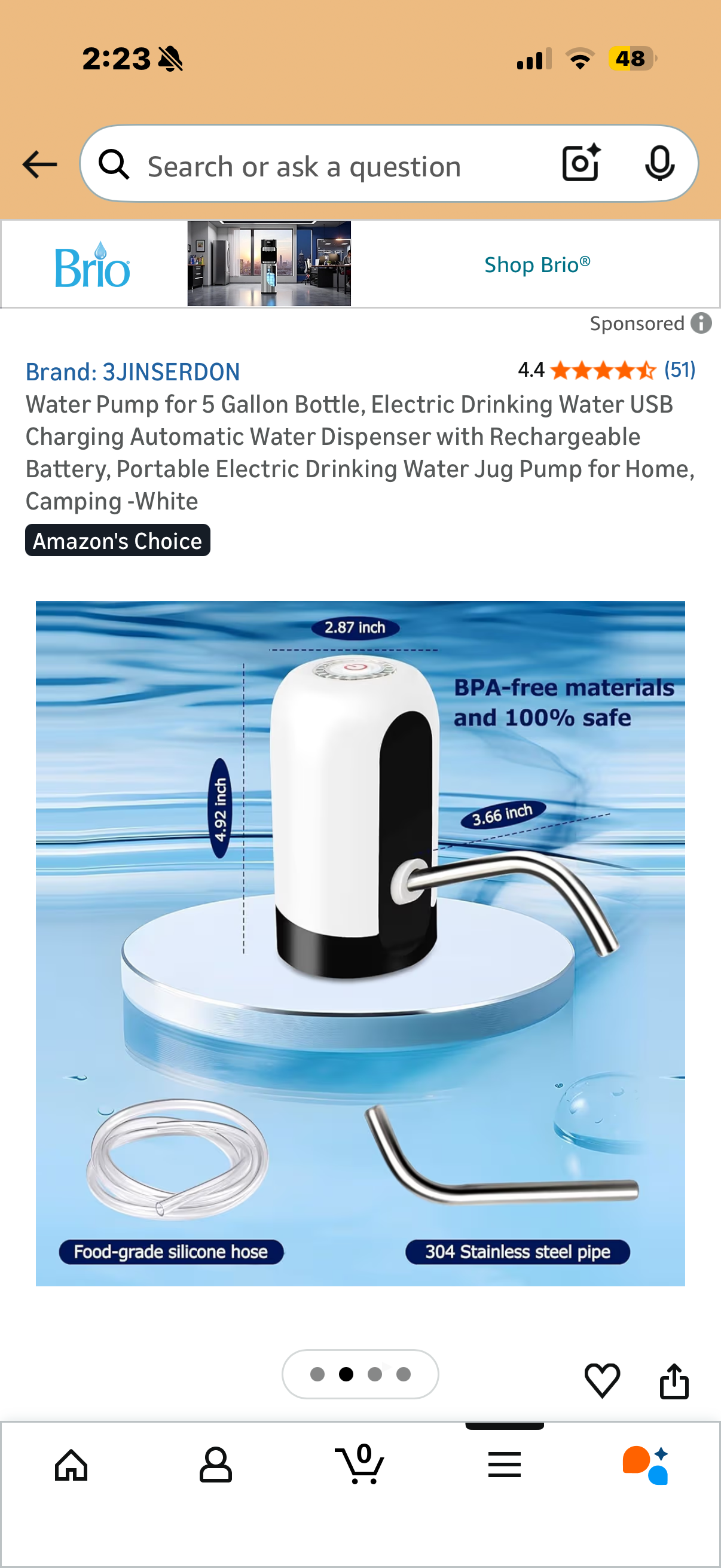 Water Pump for 5 Gallon Bottle, Electric Drinking Water USB Charging Automatic Water Dispenser with Rechargeable Battery, Portable Electric Drinking Water Jug Pump for Home, Camping -White