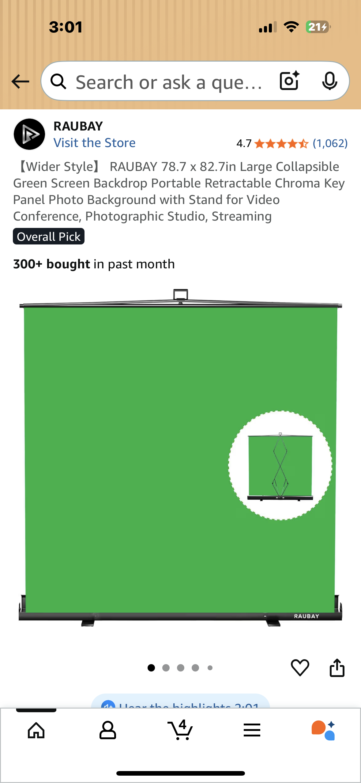 RAUBAY 78.7 x 82.7in Large Collapsible Green Screen Backdrop, Portable Retractable Chroma Key Panel Photo Background with Stand for Video Conference, Photographic Studio, Streaming (R709)