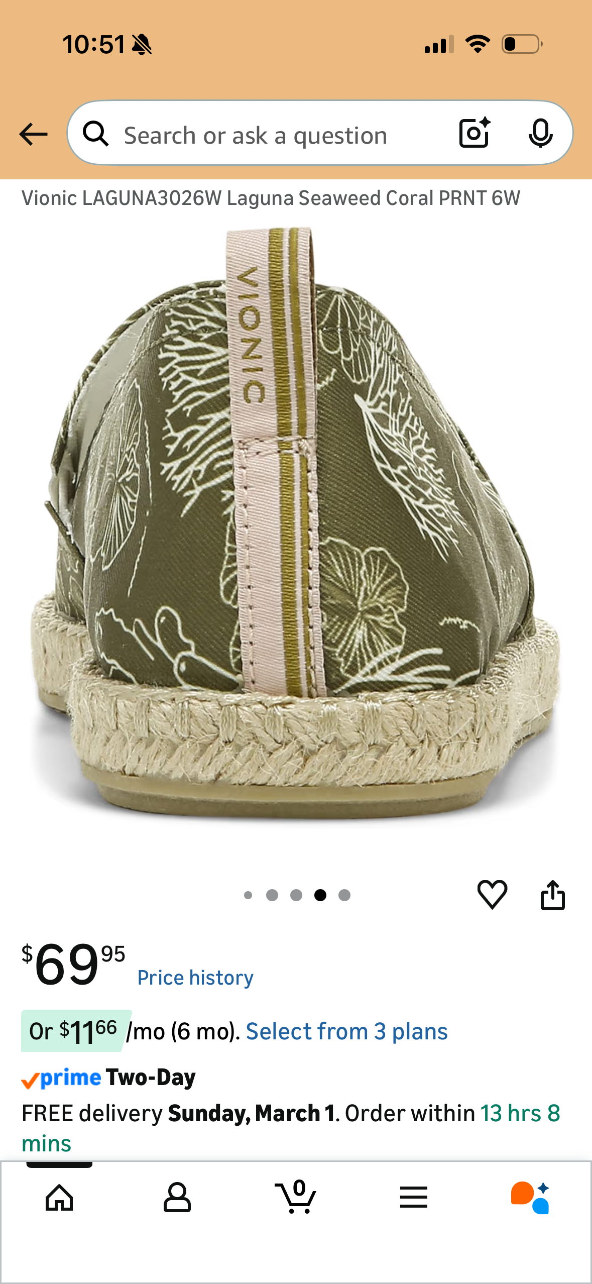 Vionic LAGUNA3026W Laguna Seaweed Coral PRNT (Size US 6 Women’s)