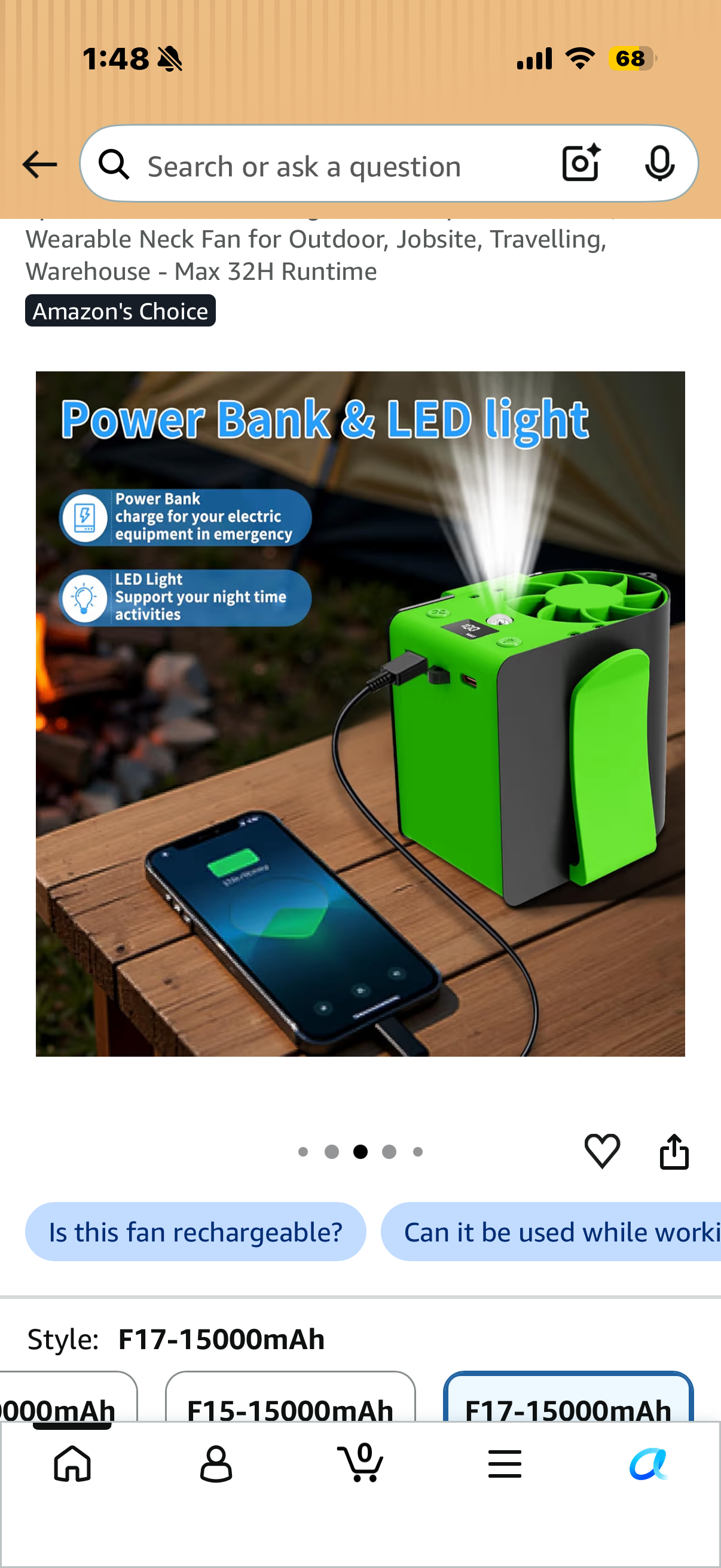Portable Waist Fan Brushless Rechargeable 15000mAh, 7 Speeds 15000RPM Strong Airflow Clip On Belt Fans, Wearable Neck Fan for Outdoor, Jobsite, Travelling, Warehouse - Max 32H Runtime