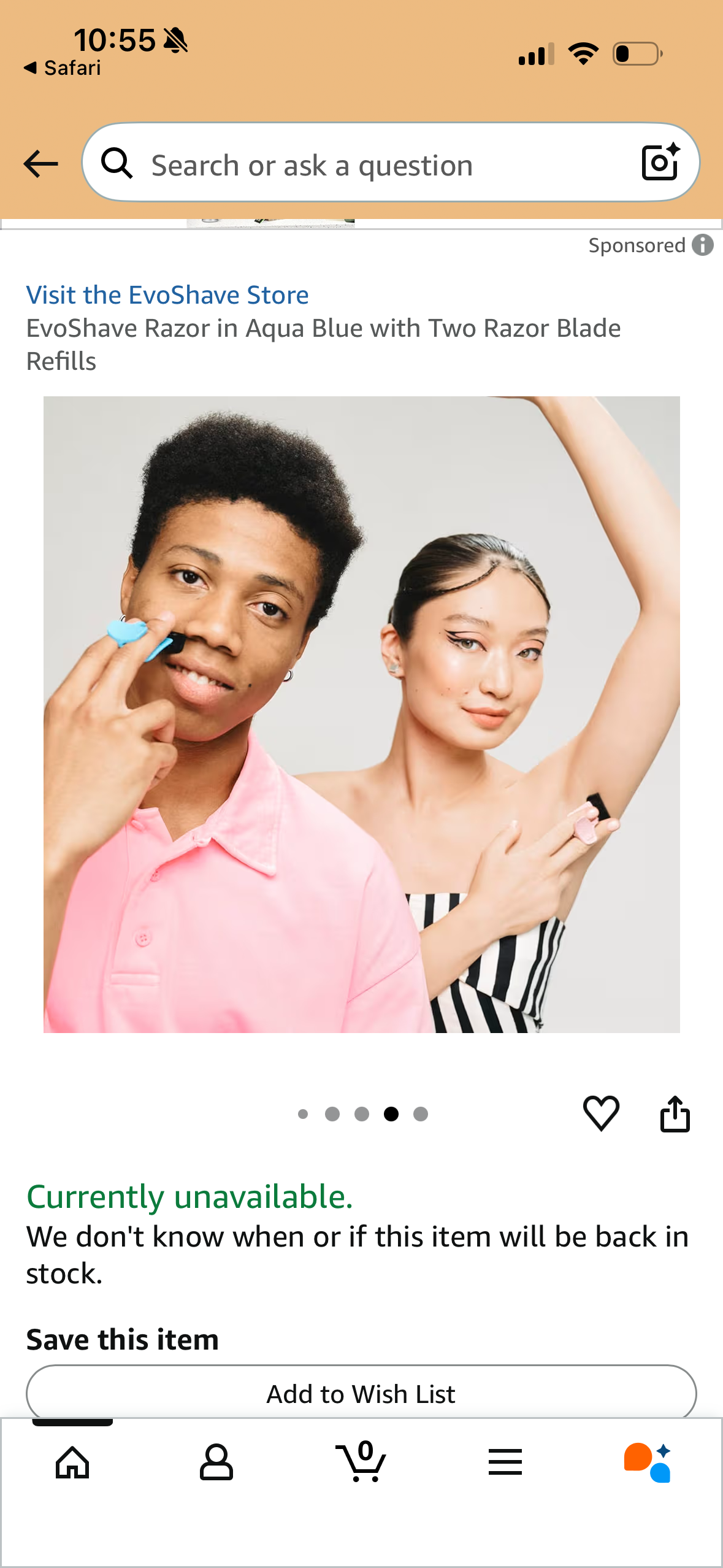 EvoShave Razor in Aqua Blue with Two Razor Blade Refills