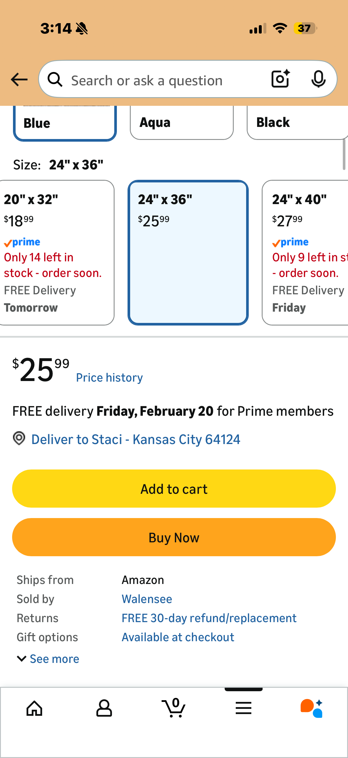 Walensee Blue High Pile Bathroom Rug, 24 x 36, Extra Soft & Absorbent, Non Slip, Machine Washable, Luxury Bath Mat for Bathroom