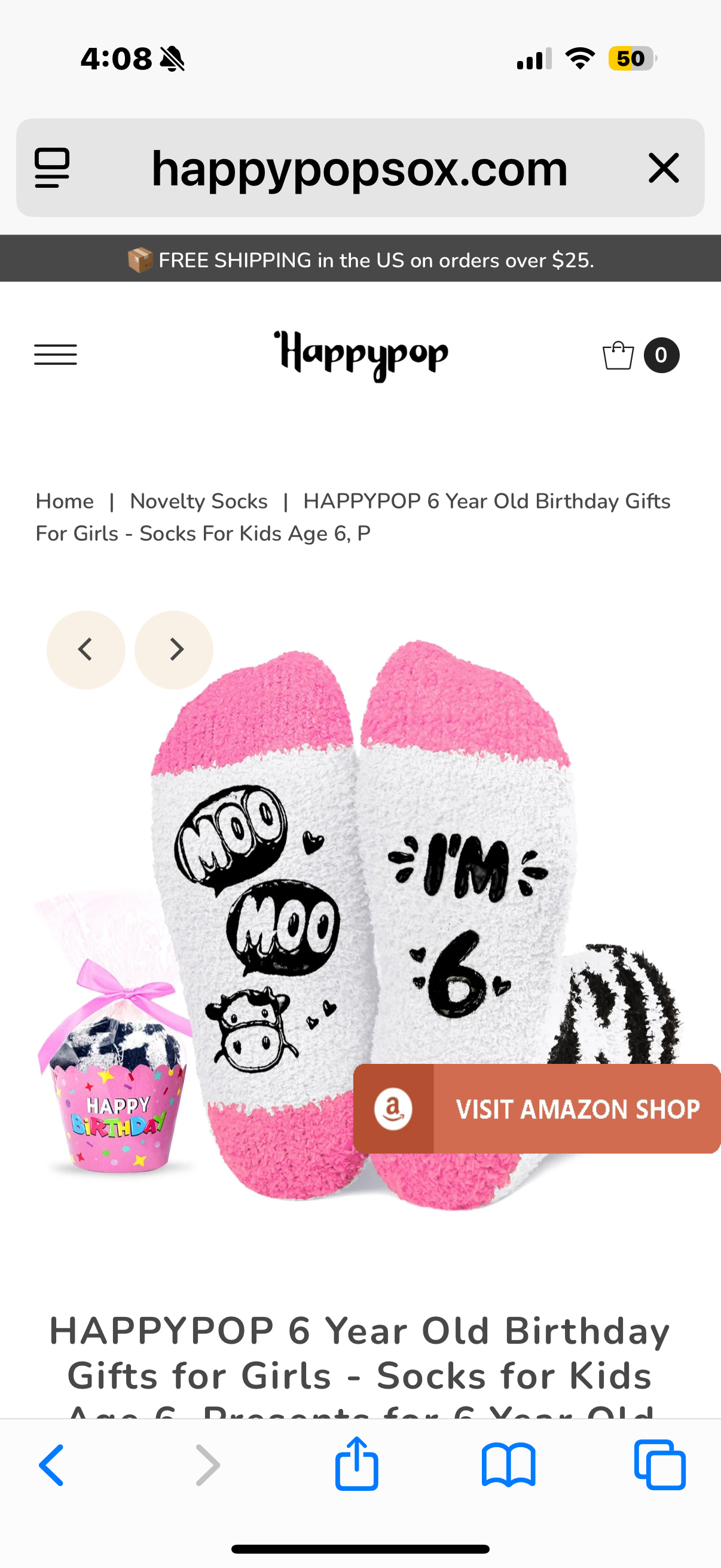 HAPPYPOP 6 Year Old Birthday Gifts for Girls - Socks for Kids Age 6, Presents for 6 Year Old Child Girls with Greeting Card, Moo I'm 6, Medium