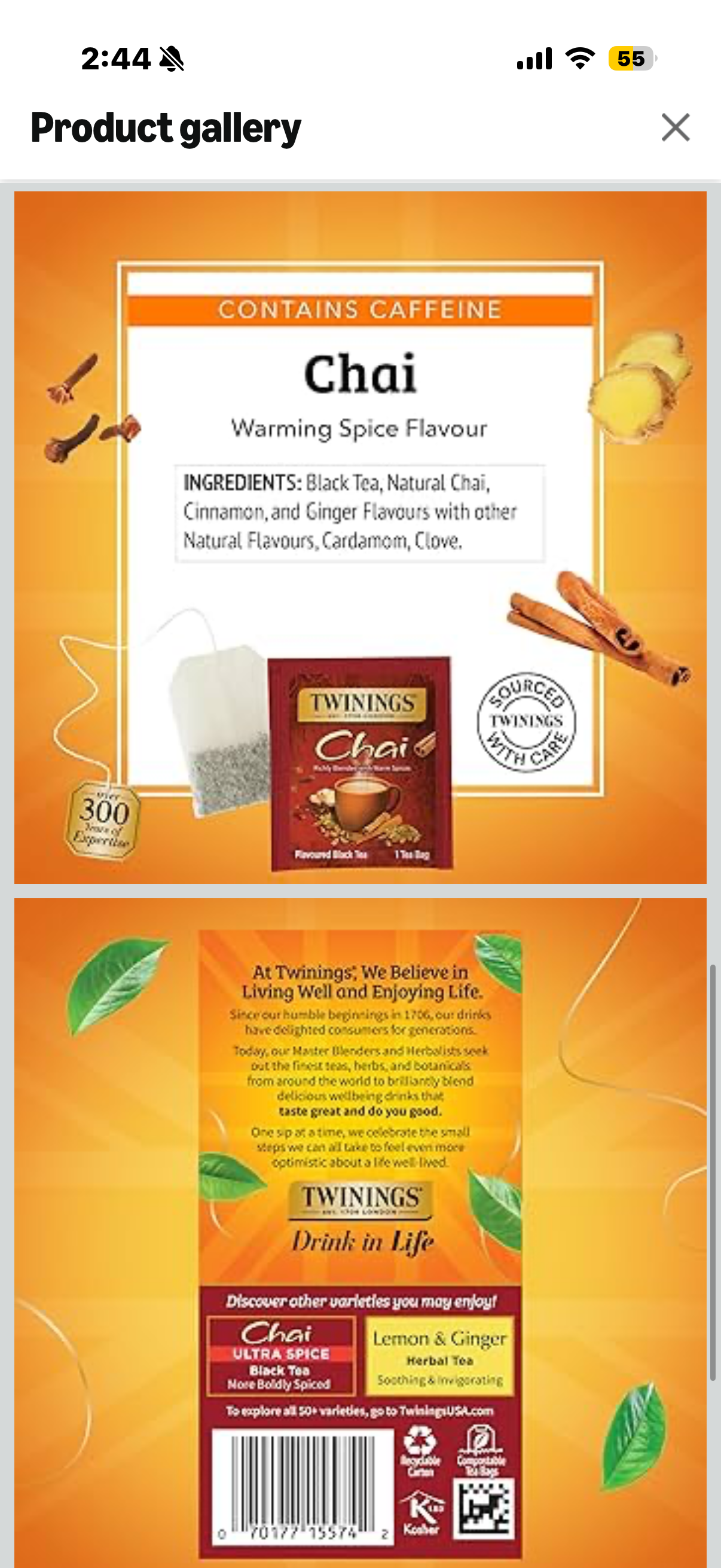 ‼️2 for $4‼️ Twinings Chai Black Tea Individually Wrapped Bags, 20 Count (Pack of 1), Sweet, Savoury Spices, Caffeinated, Enjoy Hot or Iced, 20 Teabags