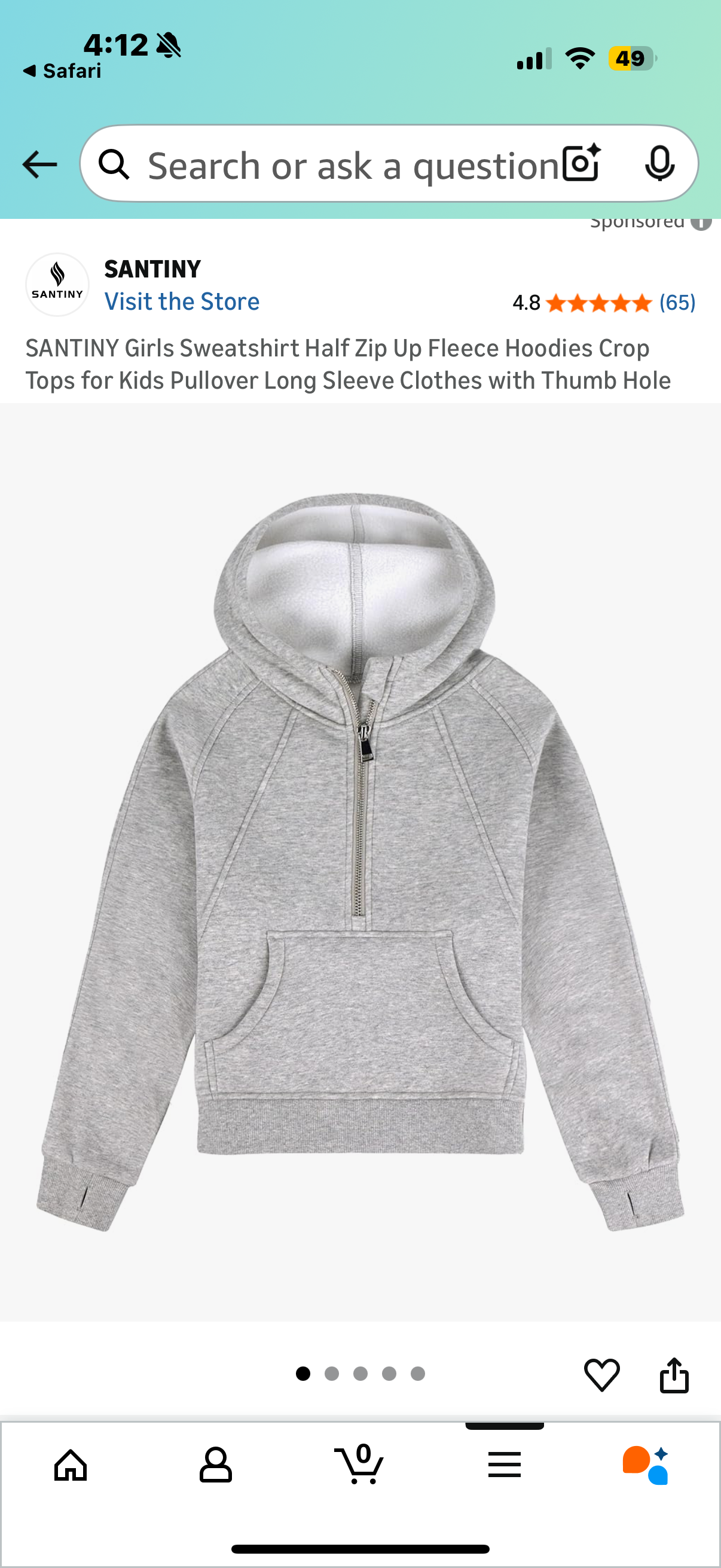 SANTINY Girls Sweatshirt Half Zip Up Fleece Hoodies Crop Tops for Kids Pullover Long Sleeve Clothes with Thumb Hole