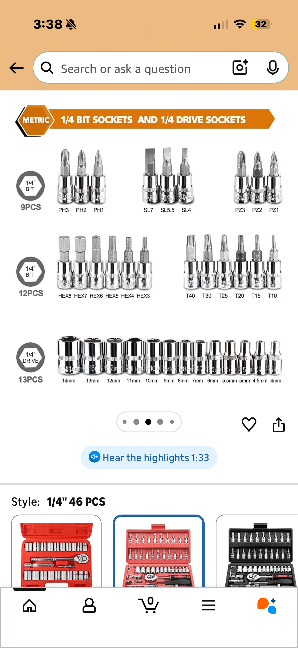 Egofine 46 Pieces 1/4 inch Drive Socket Ratchet Wrench Set, with Bit Socket Set Metric and Extension Bar for Auto Repairing and Household, with Storage Case