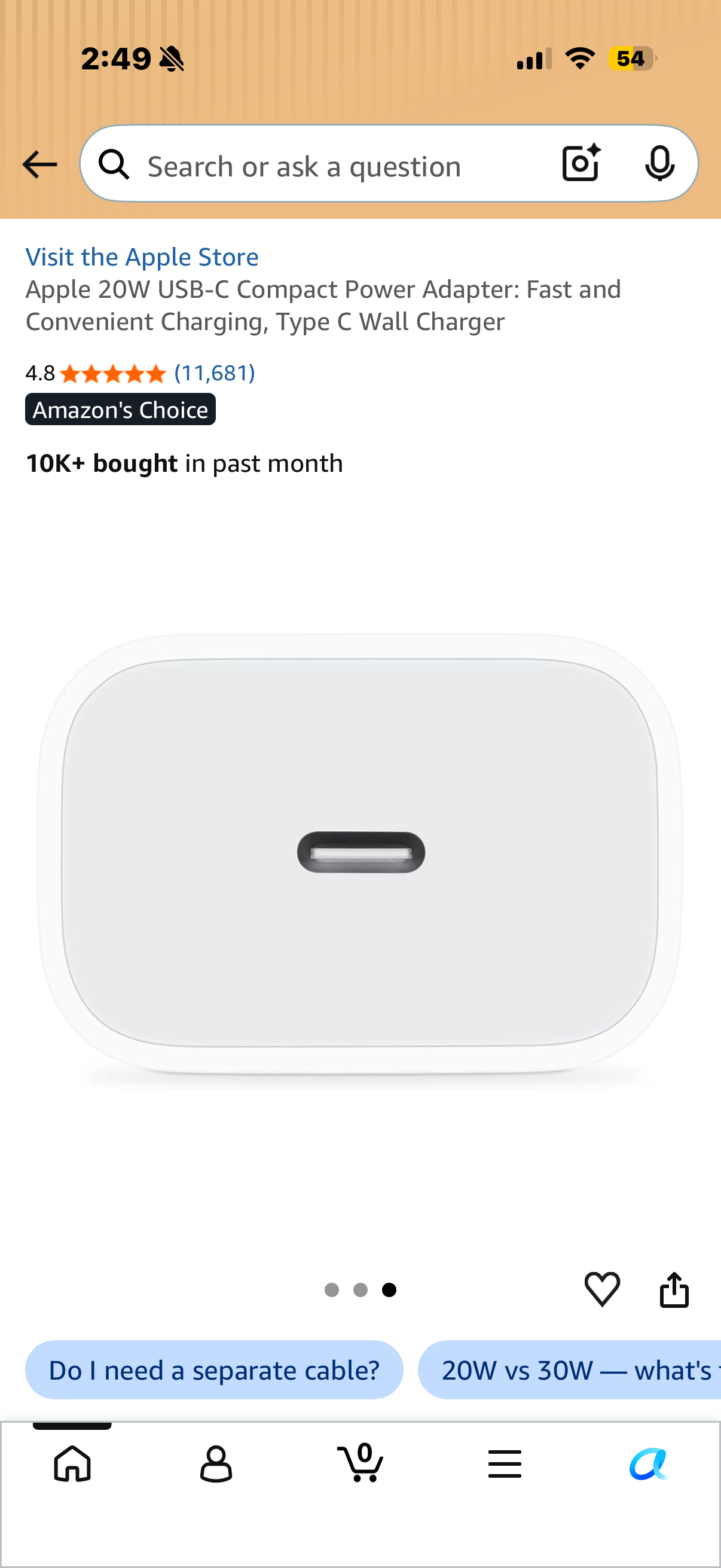 Apple 20W USB-C Compact Power Adapter: Fast and Convenient Charging, Type C Wall Charger