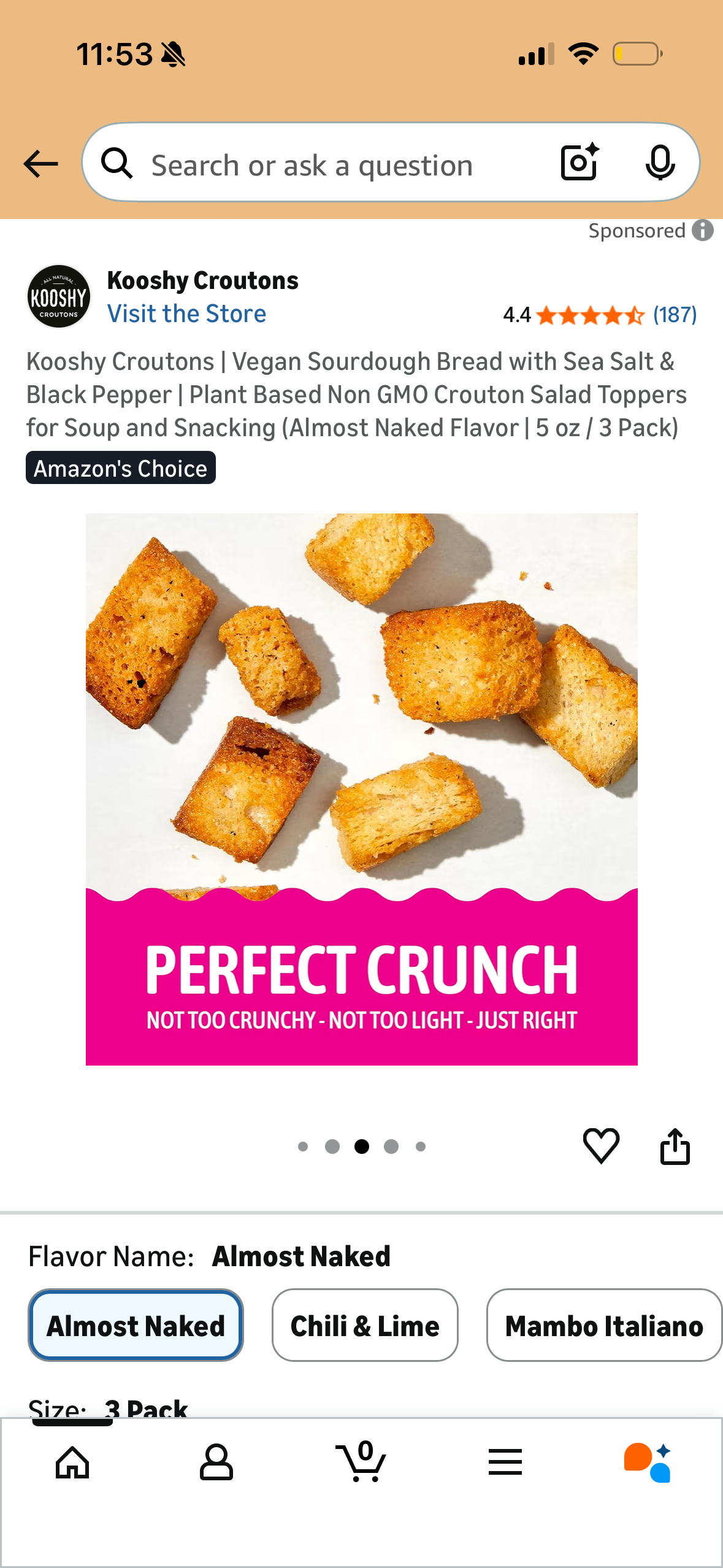 Kooshy Croutons | Vegan Sourdough Bread with Sea Salt & Black Pepper | Plant Based Non GMO Crouton Salad Toppers for Soup and Snacking (Almost Naked Flavor | 5 oz / 3 Pack)