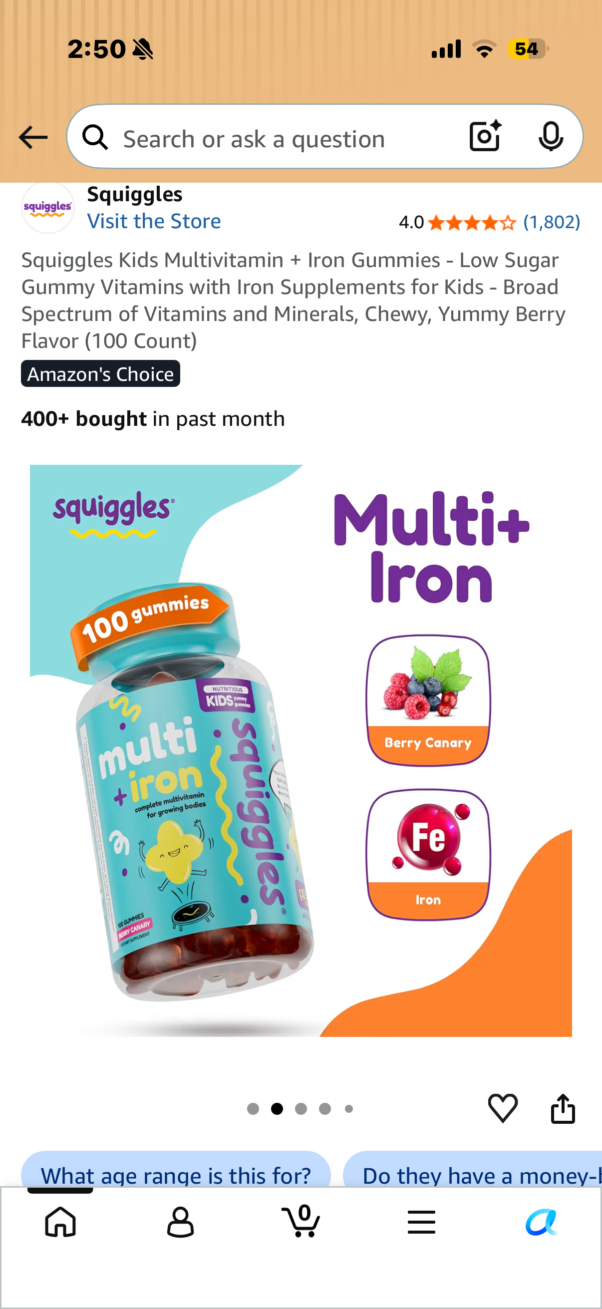 Squiggles Kids Multivitamin + Iron Gummies - Low Sugar Gummy Vitamins with Iron Supplements for Kids - Broad Spectrum of Vitamins and Minerals, Chewy, Yummy Berry Flavor (100 Count, Best By 10/27)