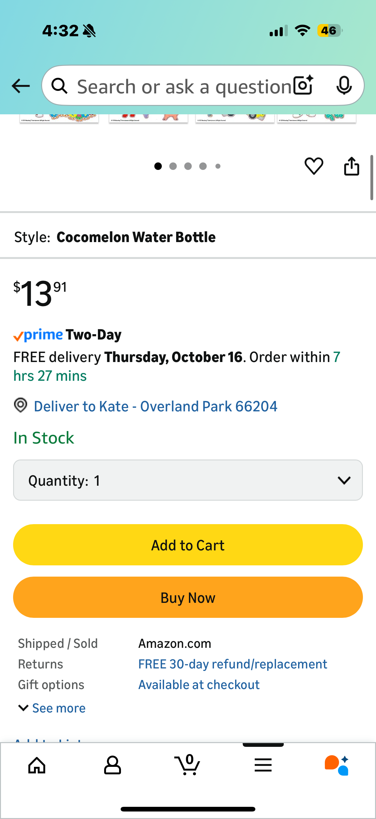 Creative Kids Cocomelon Decorate Your Own Water Bottle BPA Free with 4 Sheets of Stickers - Leak-Proof, Pop-Up Spout Cover - Easy to Grip School or Travel Bottle Gift for Boys & Girls Age 3