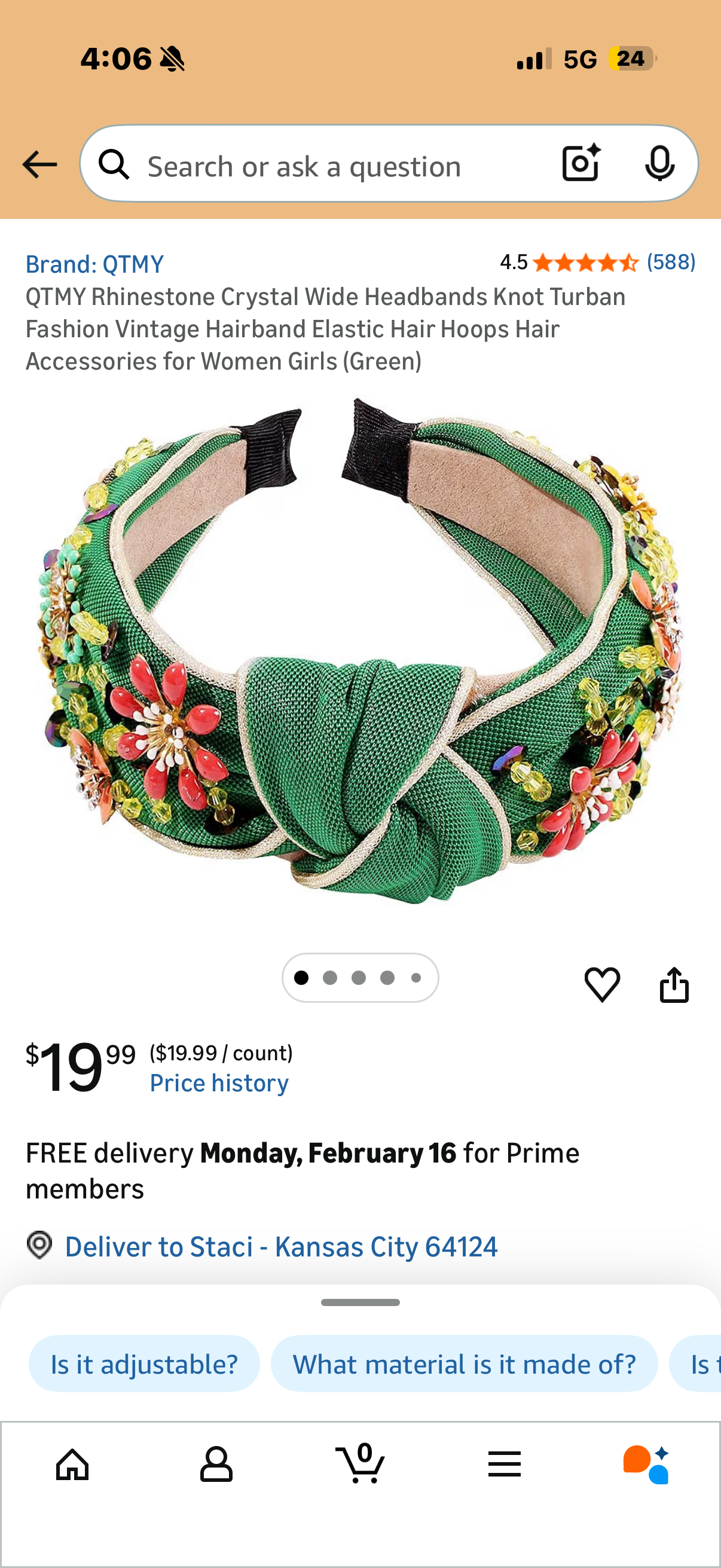 QTMY Rhinestone Crystal Wide Headbands Knot Turban Fashion Vintage Hairband Elastic Hair Hoops Hair Accessories for Women Girls (Green