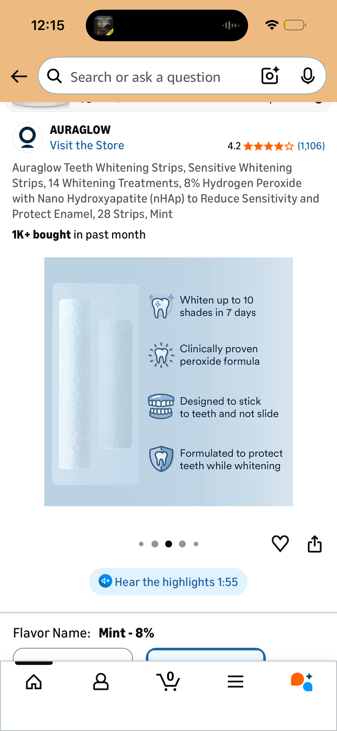 Auraglow Teeth Whitening Strips, Sensitive Whitening Strips, 14 Whitening Treatments, 8% Hydrogen Peroxide with Nano Hydroxyapatite (nHAp) to Reduce Sensitivity and Protect Enamel, 28 Strips, Mint