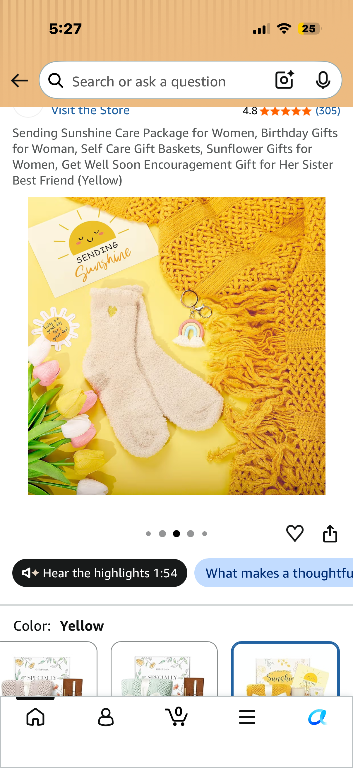 Sending Sunshine Care Package for Women, Birthday Gifts for Woman, Self Care Gift Baskets, Sunflower Gifts for Women, Get Well Soon Encouragement Gift for Her Sister Best Friend (Yellow
