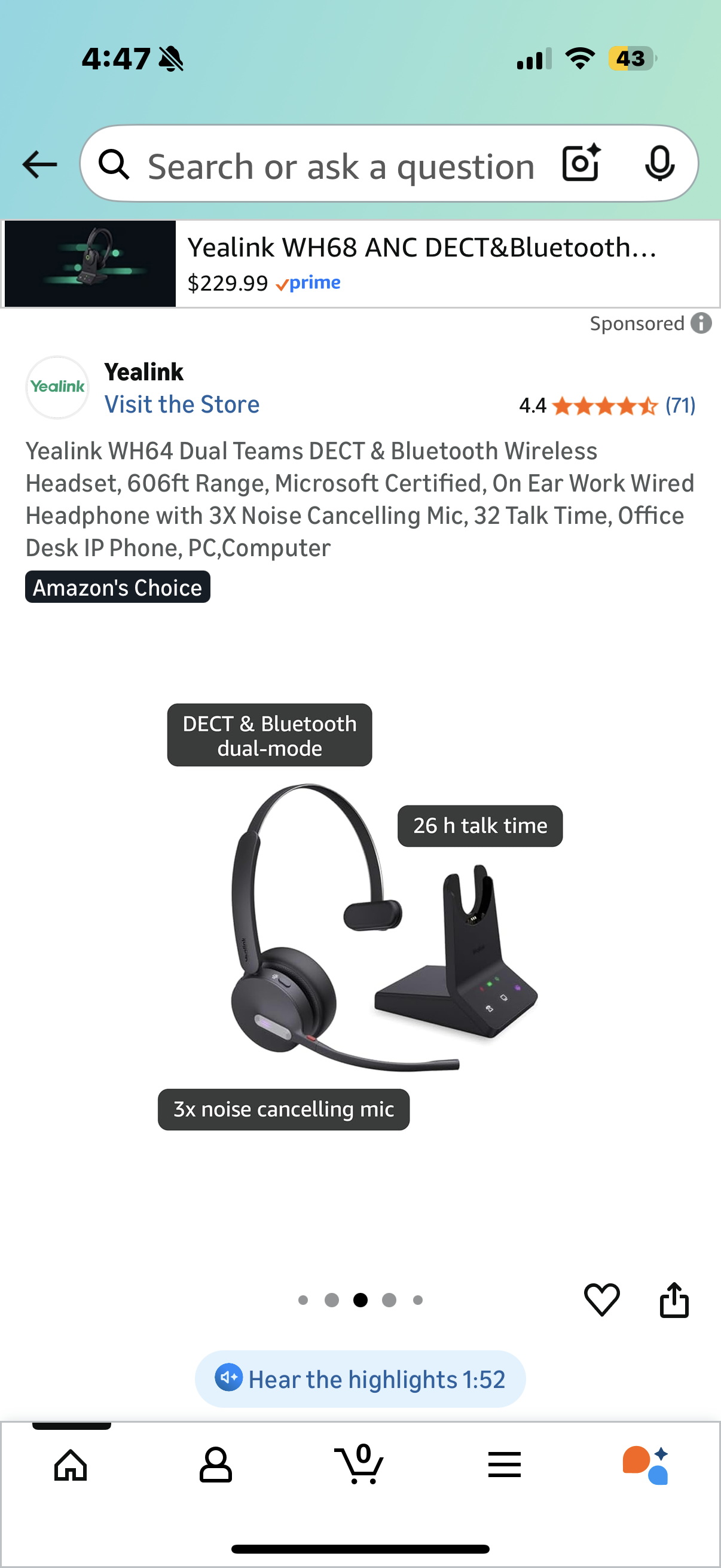 Yealink WH64 Dual Teams DECT & Bluetooth Wireless Headset, 606ft Range, Microsoft Certified, On Ear Work Wired Headphone with 3X Noise Cancelling Mic, 32 Talk Time, Office Desk IP Phone, PC,Computer