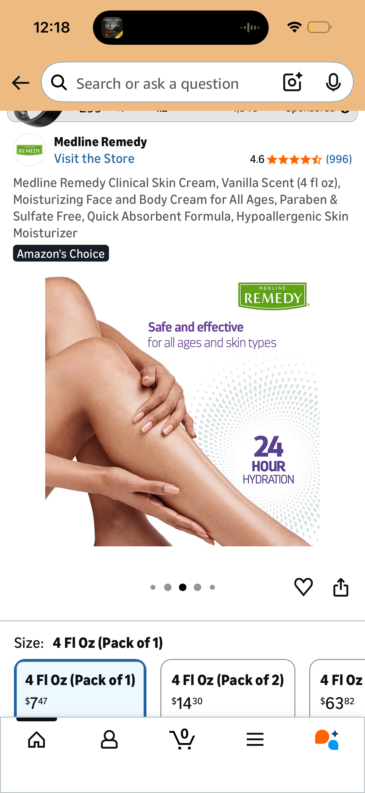 Medline Remedy Clinical Skin Cream, Vanilla Scent (4 fl oz), Moisturizing Face and Body Cream for All Ages, Paraben & Sulfate Free, Quick Absorbent Formula, Hypoallergenic Skin Moisturizer