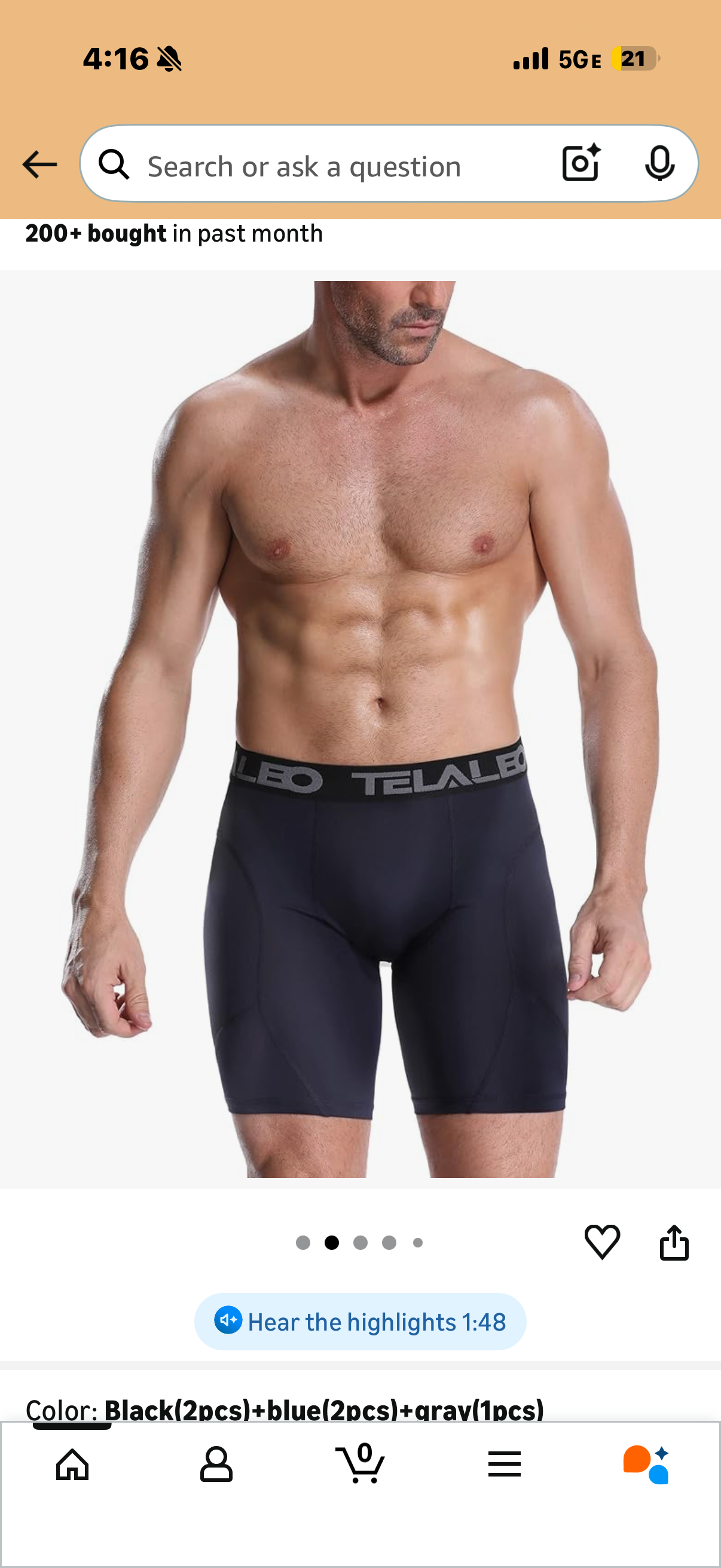 TELALEO 5 Pack Compression Shorts for Men Spandex Sport Shorts Athletic Workout Running Performance Baselayer Underwear (Size Large)