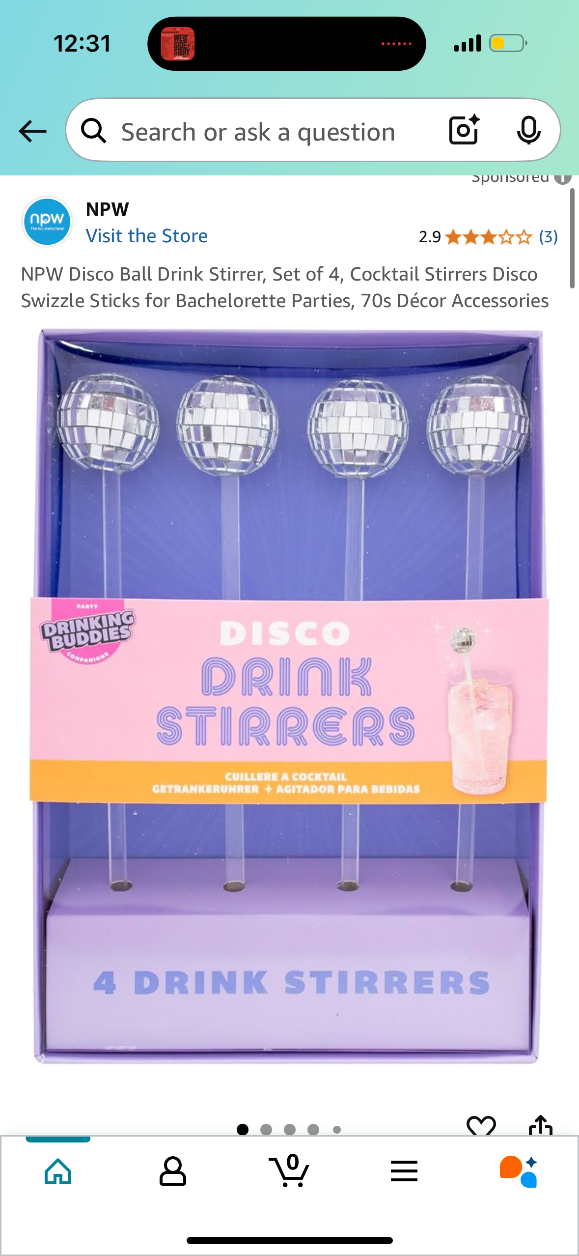 NPW Disco Ball Drink Stirrer, Set of 4, Cocktail Stirrers Disco Swizzle Sticks for Bachelorette Parties, 70s Décor Accessories
