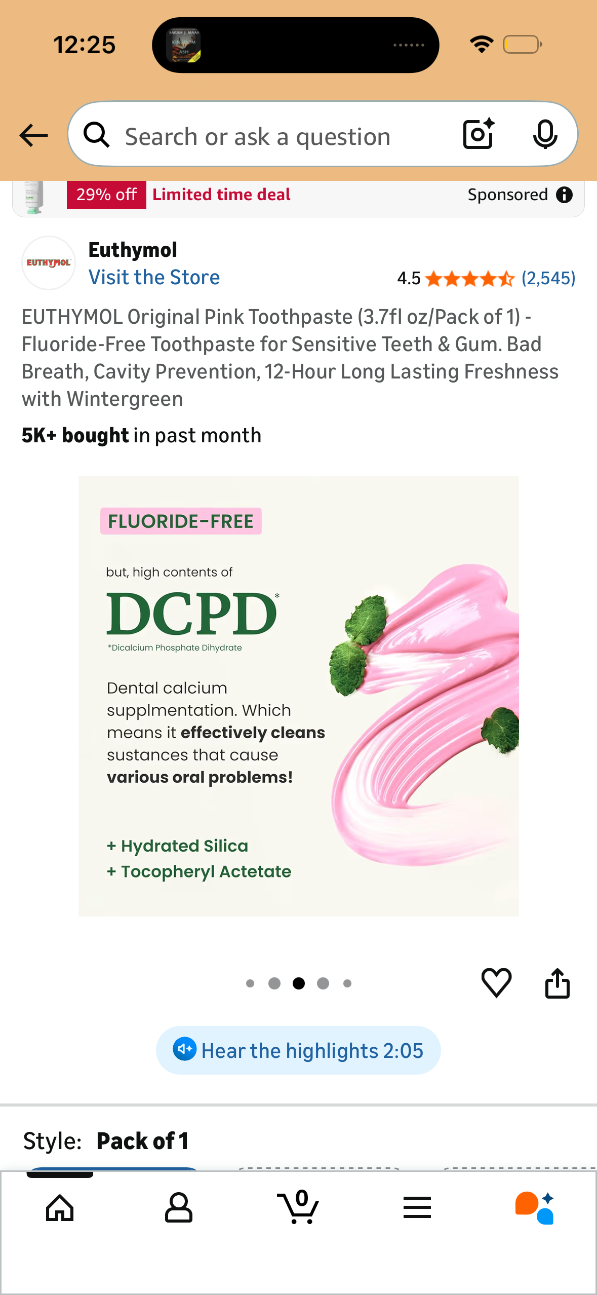 EUTHYMOL Original Pink Toothpaste (3.7fl oz/Pack of 1) - Fluoride-Free Toothpaste for Sensitive Teeth & Gum. Bad Breath, Cavity Prevention, 12-Hour Long Lasting Freshness with Wintergreen