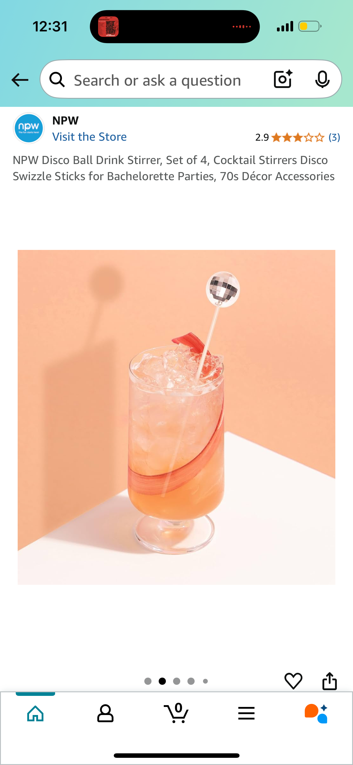 NPW Disco Ball Drink Stirrer, Set of 4, Cocktail Stirrers Disco Swizzle Sticks for Bachelorette Parties, 70s Décor Accessories