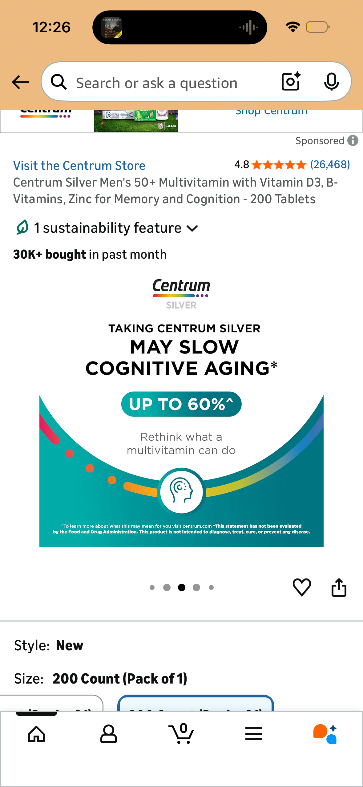 Centrum Silver Men's 50+ Multivitamin with Vitamin D3, B-Vitamins, Zinc for Memory and Cognition - 200 Tablets