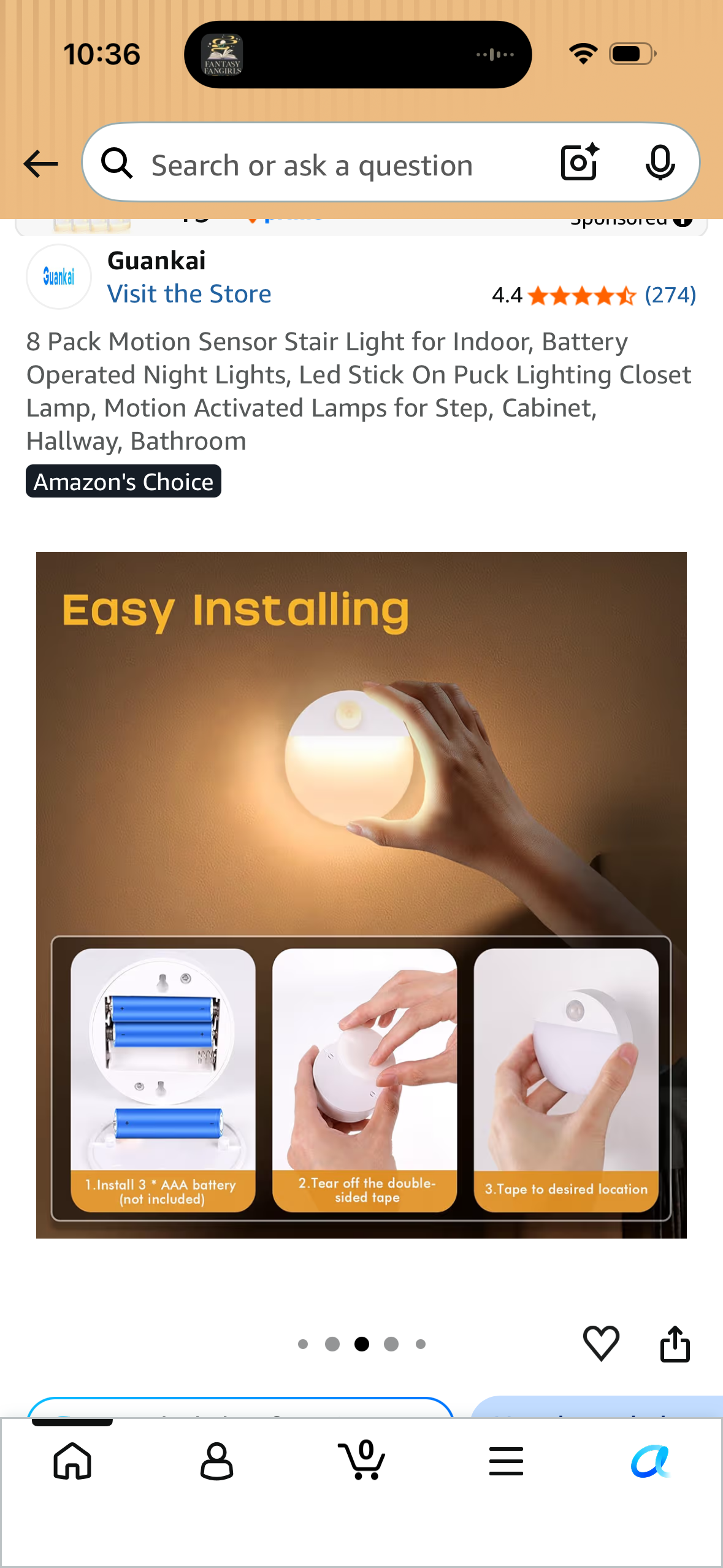 8 Pack Motion Sensor Stair Light for Indoor, Battery Operated Night Lights, Led Stick On Puck Lighting Closet Lamp, Motion Activated Lamps for Step, Cabinet, Hallway, Bathroom